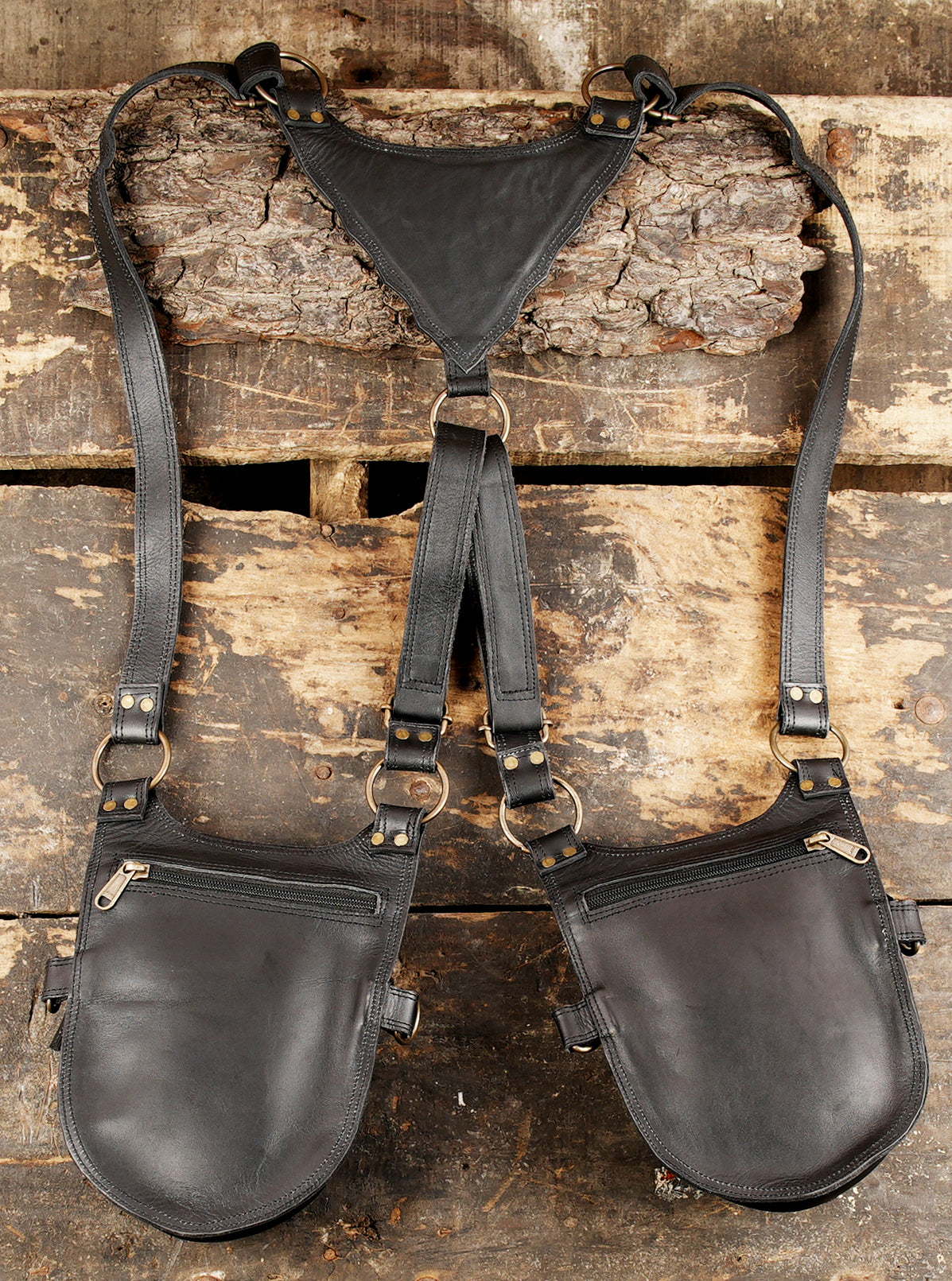 Biker style leather holster with heavy duty straps