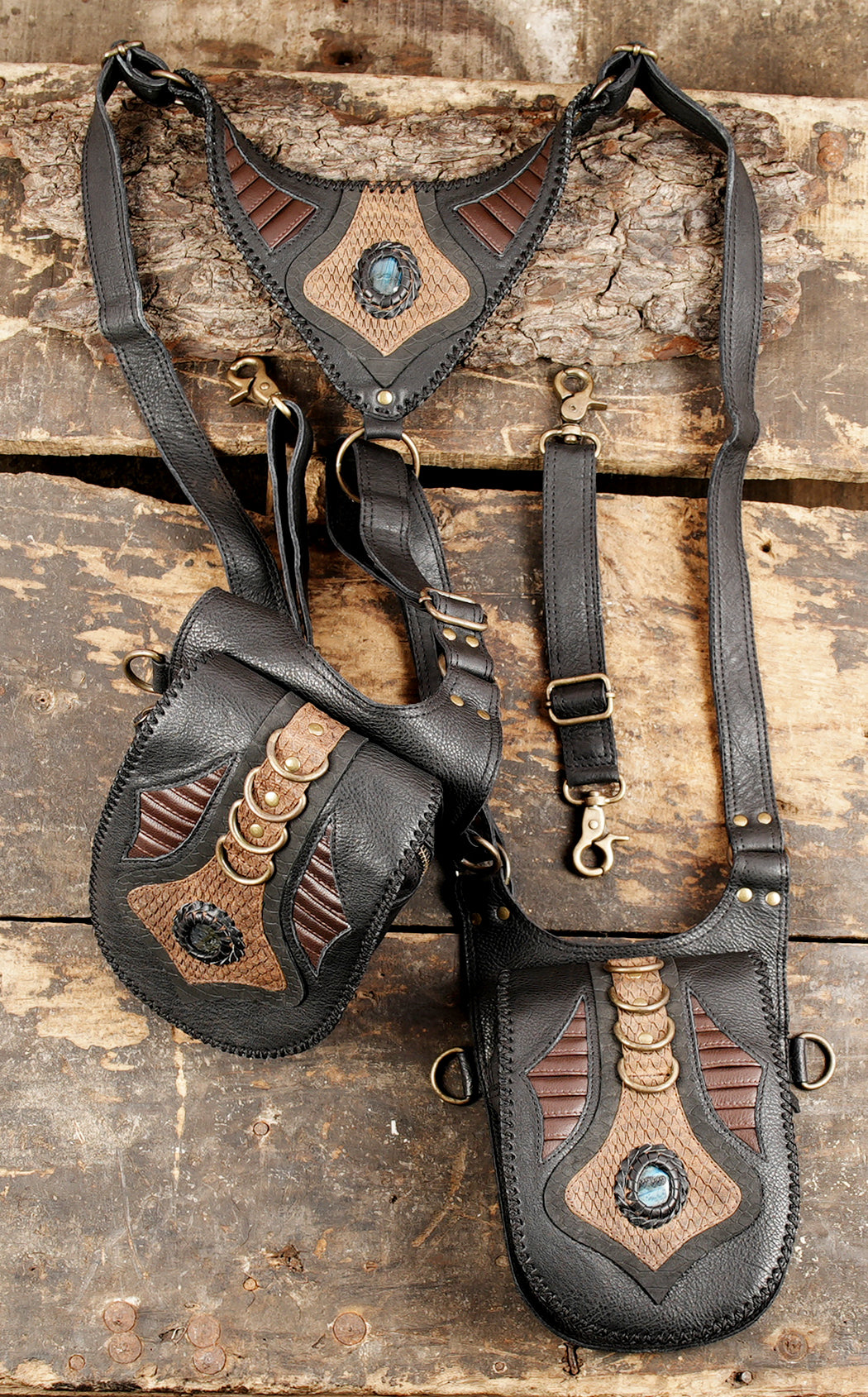 Genuine leather double pouch holster for cosplay and travel