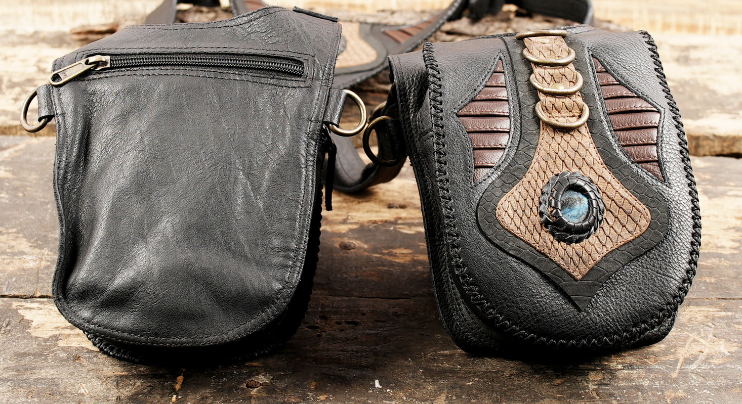 Artisan leather chest holster with dual storage compartments