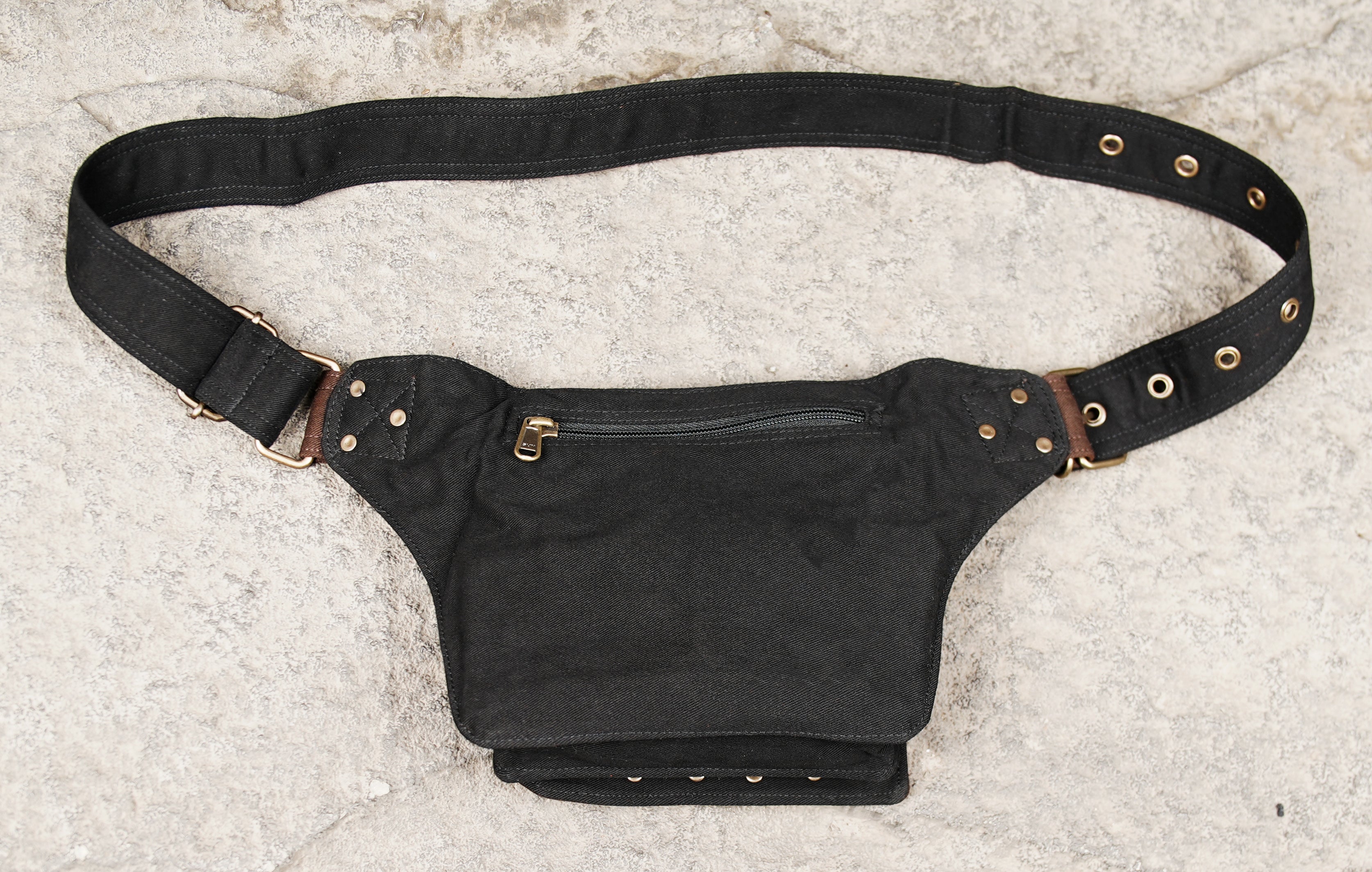 Handmade cotton hip bag with front flap design