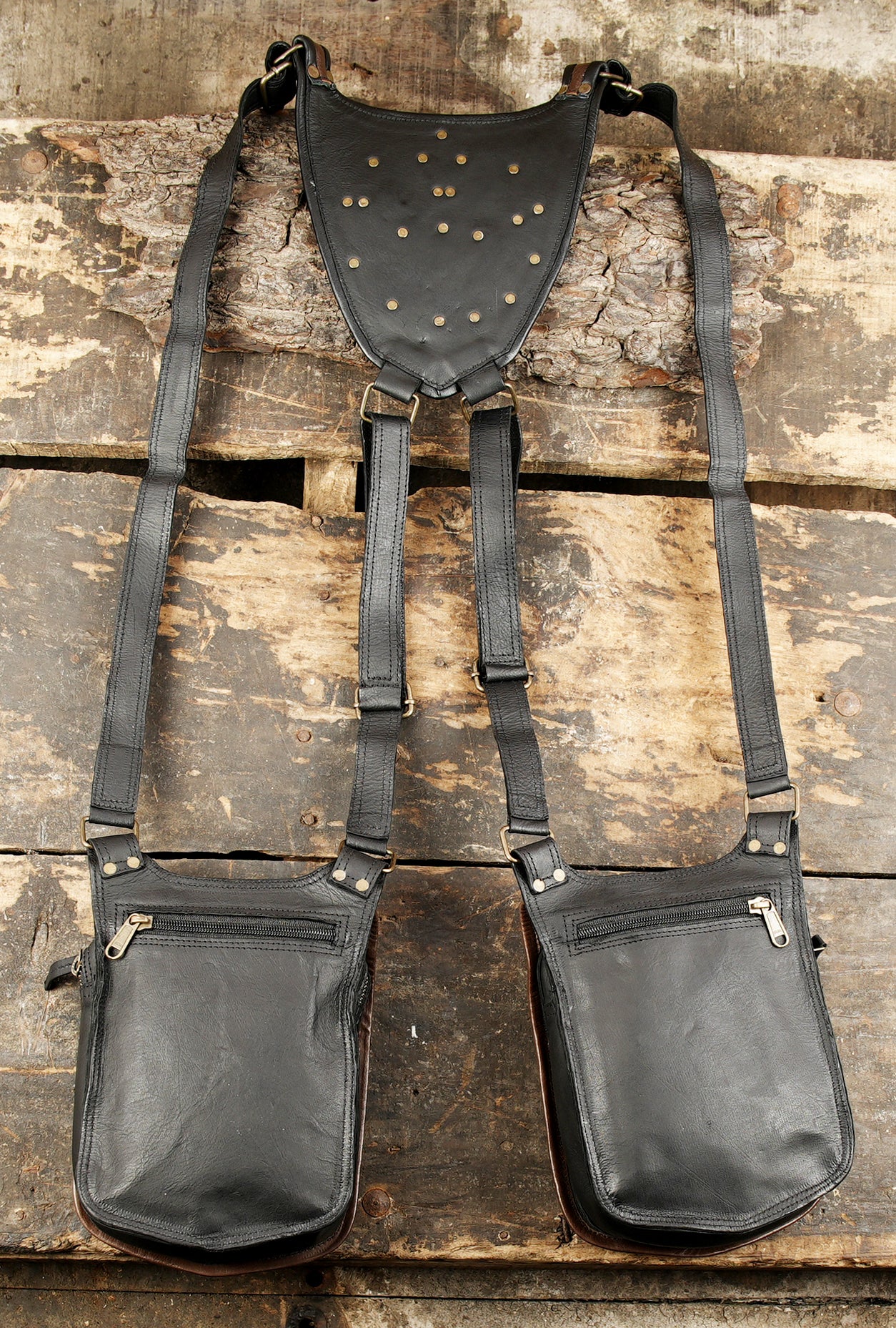Statement leather shoulder holster with rugged texture