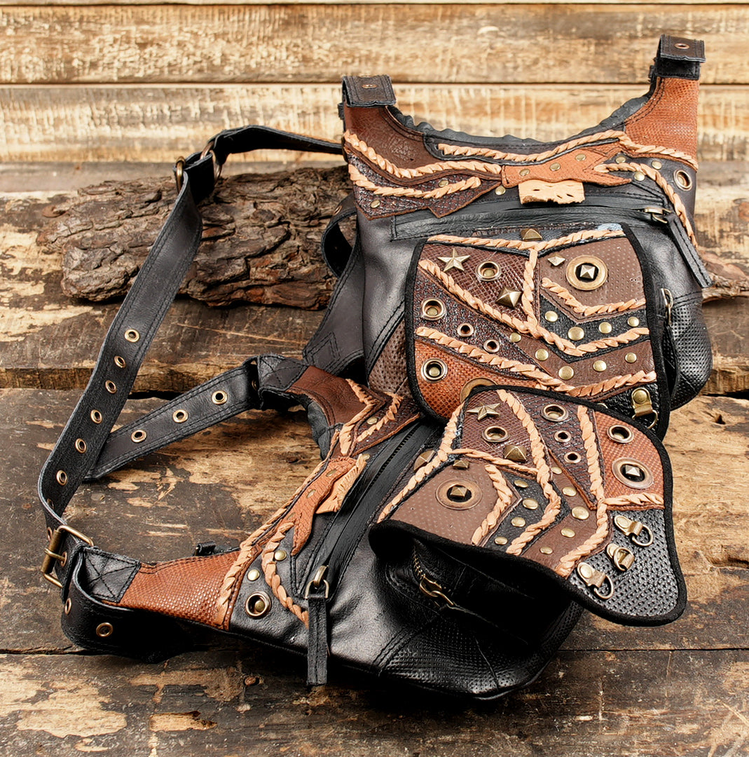  Leather Holster Bag Brown Leather Shoulder Bag Leather Festival Bag Burning man Leather Double Holster Harness Bag Leather Vest