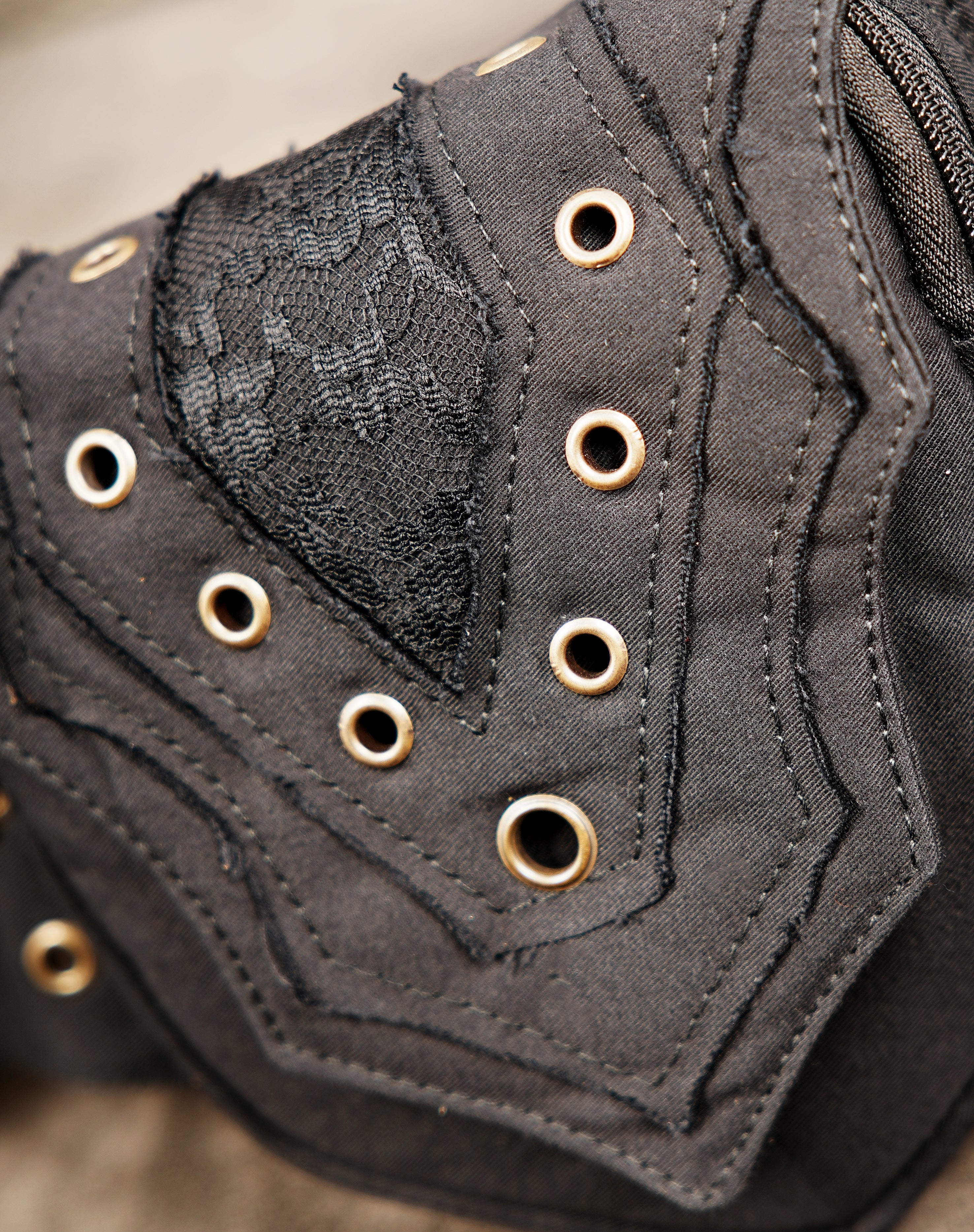 Gothic festival belt bag with twin pouches and metal stud detailing