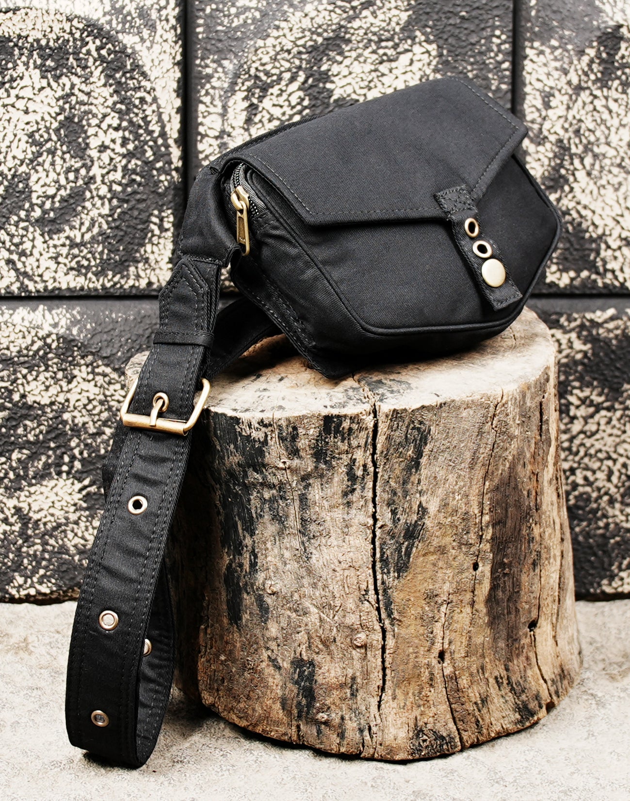 Black festival belt bag with storage compartment