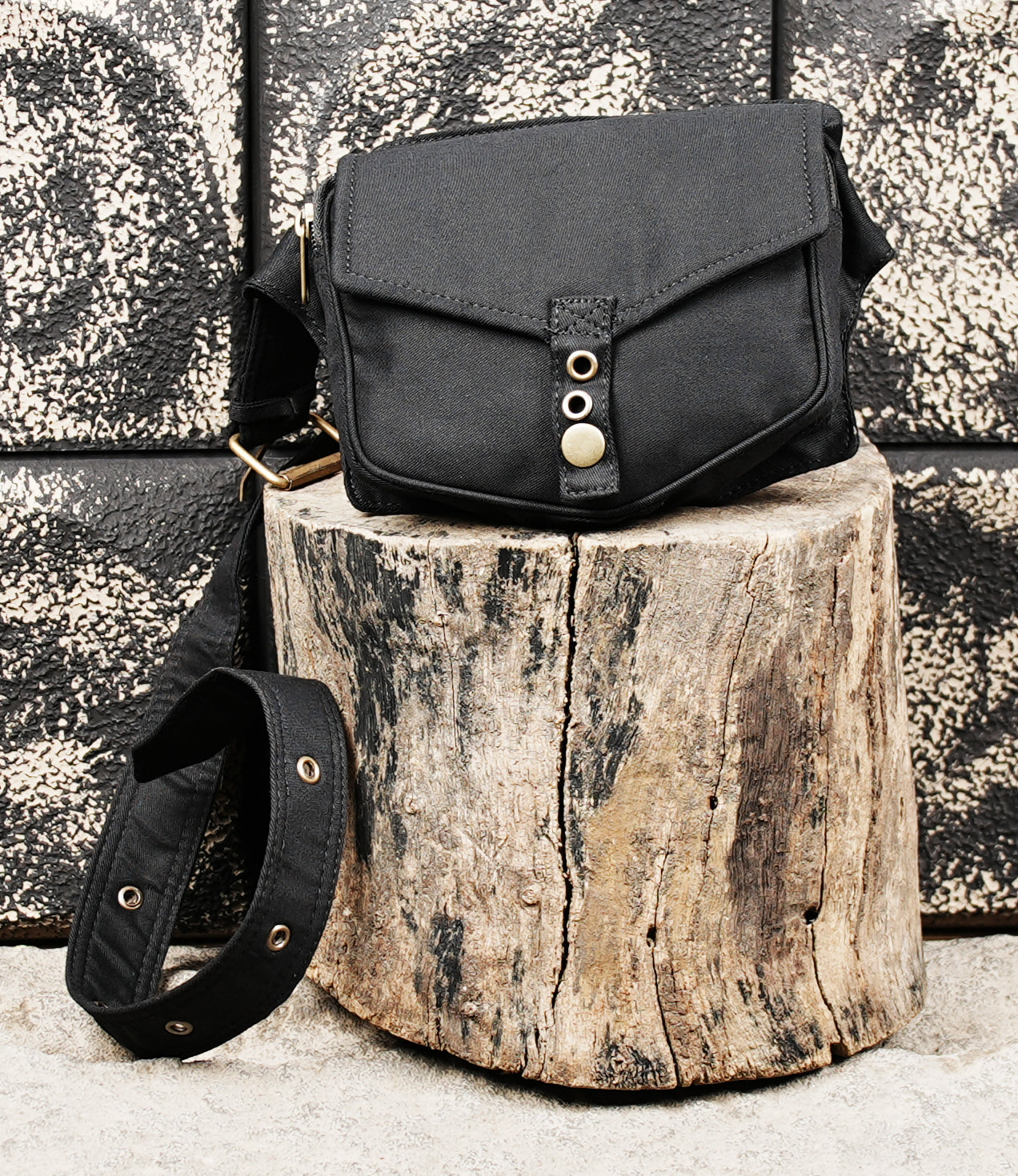Handmade Black Cotton Waist Pouch with Antique Brass Hardware