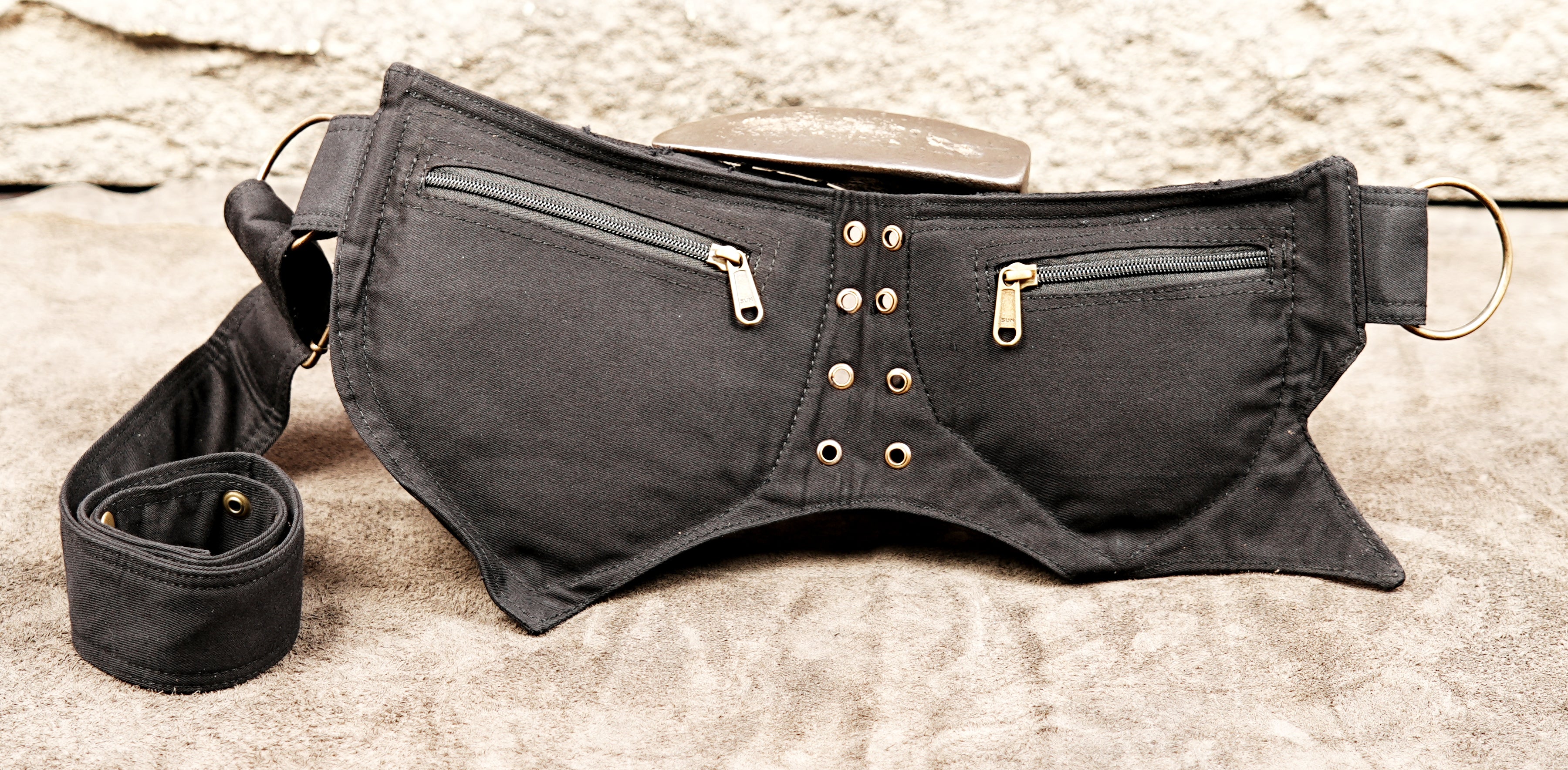 Festival waist pouch with antique brass hardware and storage space