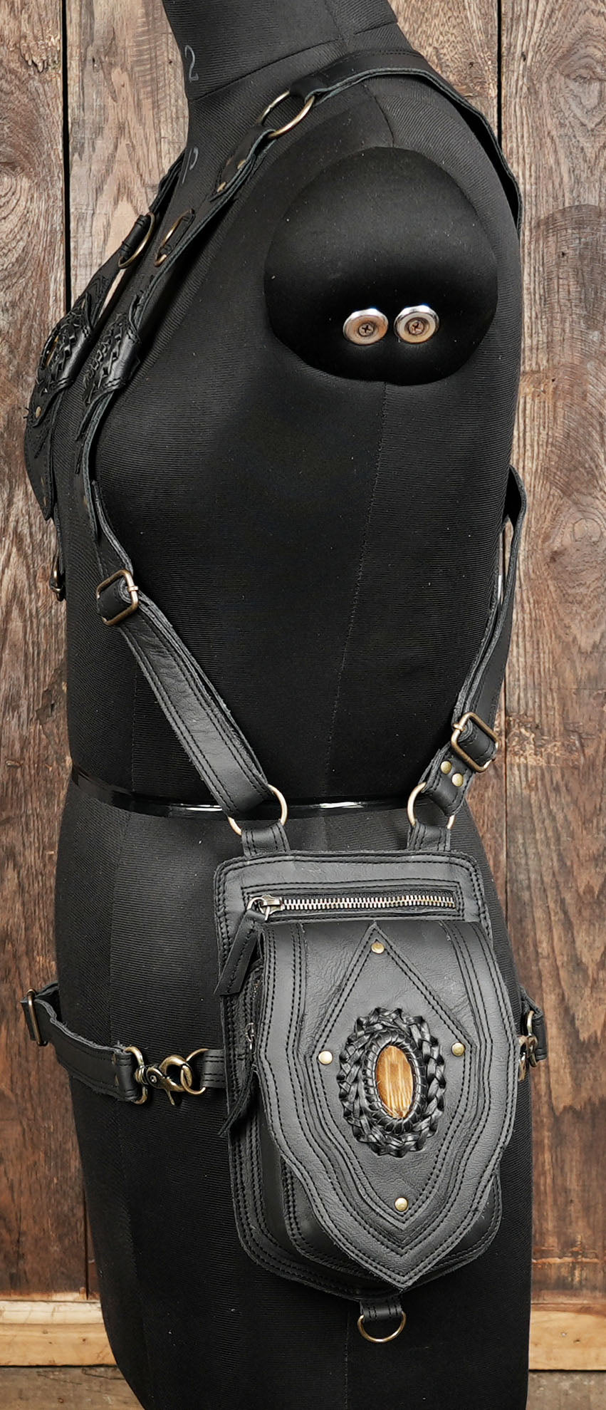 Handmade Gothic Leather Holster for Festivals & Cosplay, Steampunk Black Leather Unisex Gothic Holster Harness for Travel and Events