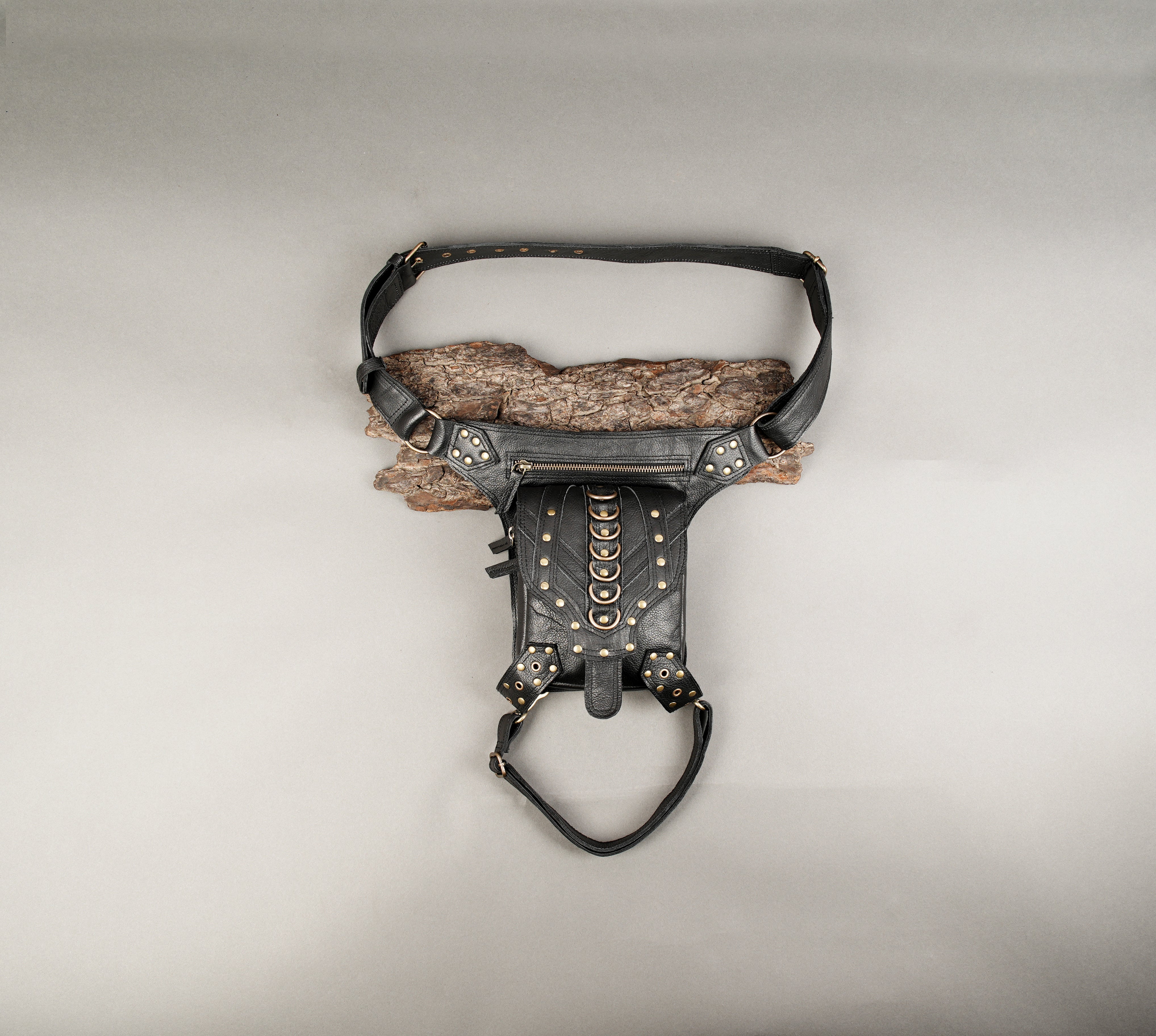 Handmade Leather Waist Thigh Belt with Stud and Ring Details || Unisex Leather Waist Thigh Belt for Festival and Travel (LT/AB/WBTS/6019)