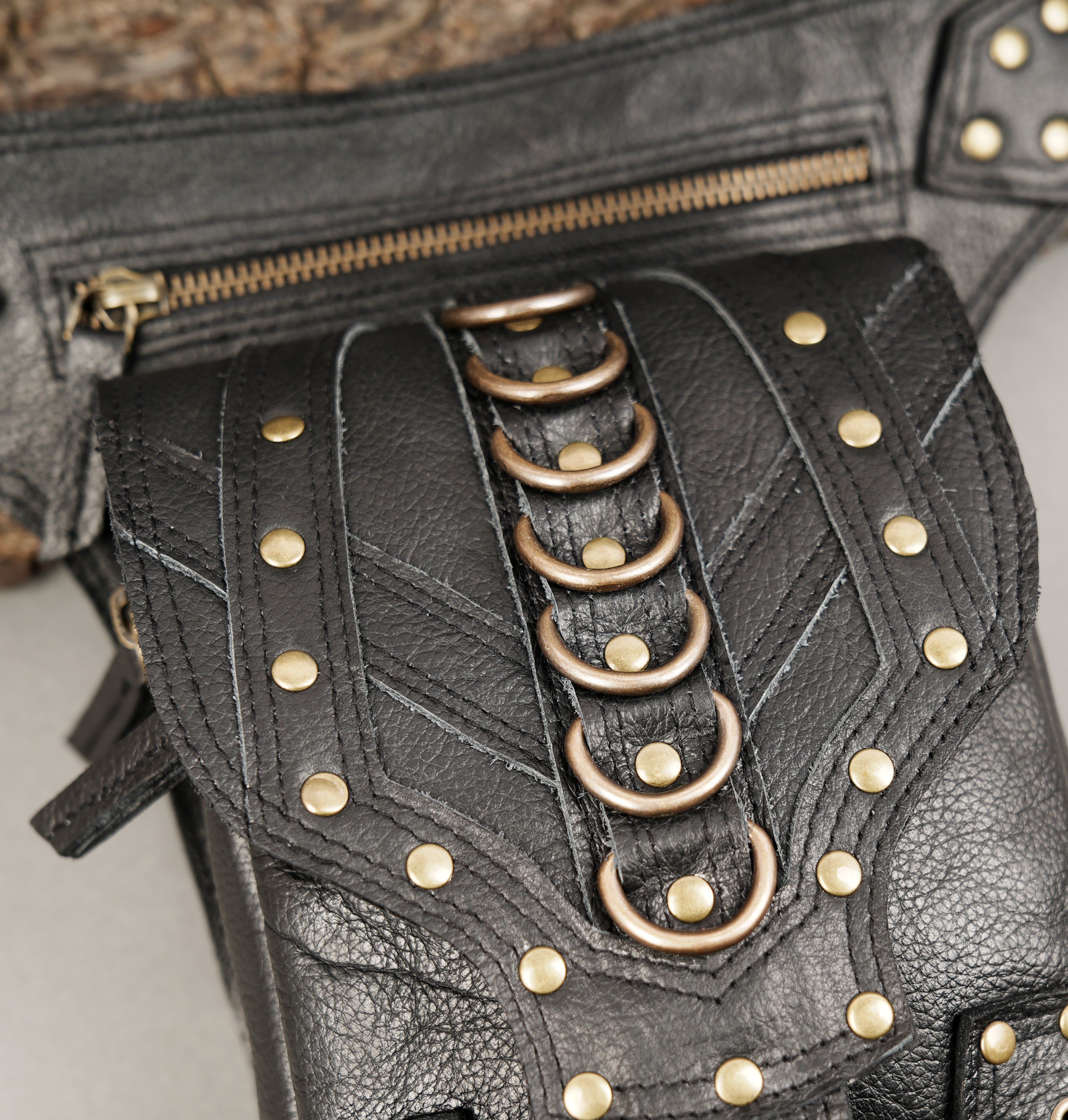 Handmade Leather Waist Thigh Belt with Stud and Ring Details || Unisex Leather Waist Thigh Belt for Festival and Travel (LT/AB/WBTS/6019)