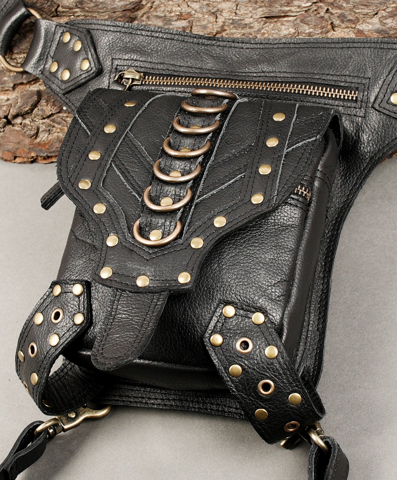 Handmade Leather Waist Thigh Belt with Stud and Ring Details || Unisex Leather Waist Thigh Belt for Festival and Travel (LT/AB/WBTS/6019)