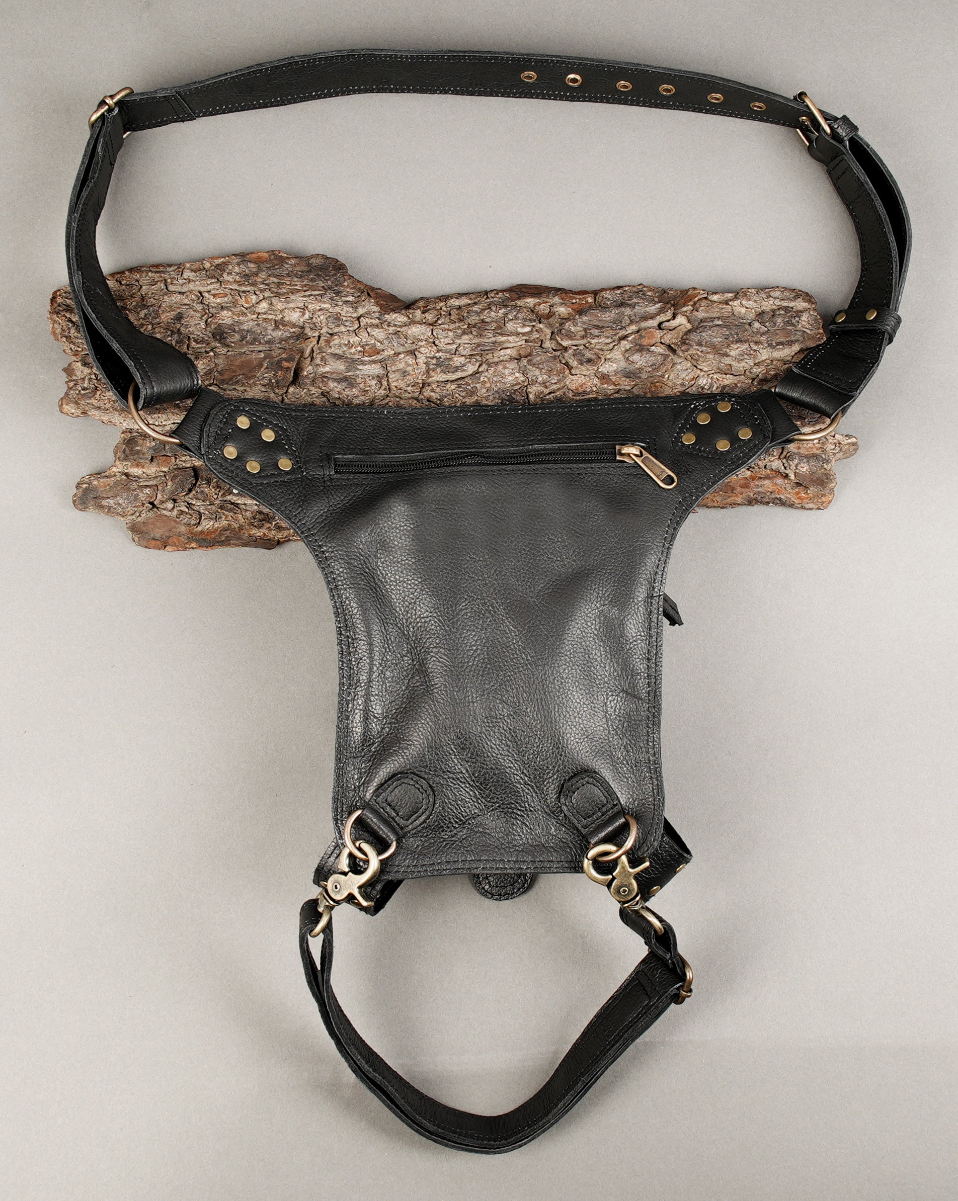 Handmade Leather Waist Thigh Belt with Stud and Ring Details || Unisex Leather Waist Thigh Belt for Festival and Travel (LT/AB/WBTS/6019)