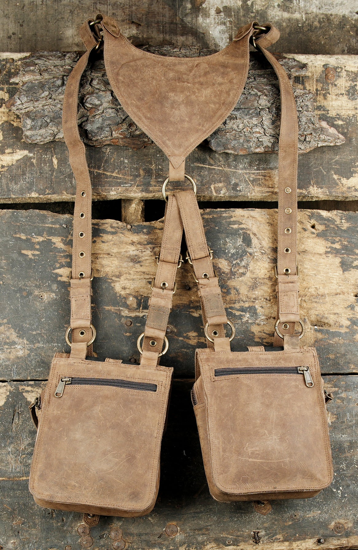 Adjustable leather crossbody holster with classic buckle front