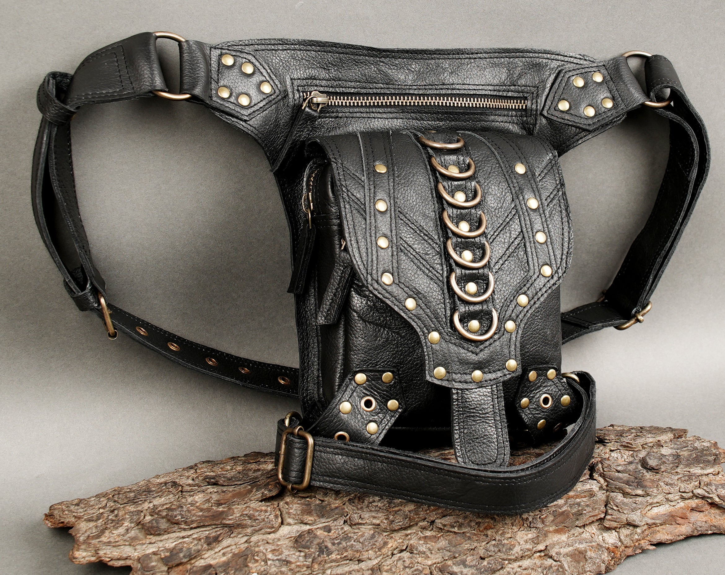 Handmade Leather Waist Thigh Belt with Stud and Ring Details || Unisex Leather Waist Thigh Belt for Festival and Travel (LT/AB/WBTS/6019)