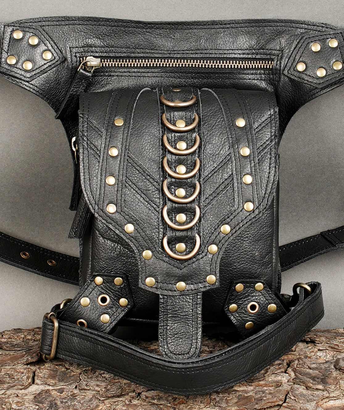 Handmade Leather Waist Thigh Belt with Stud and Ring Details || Unisex Leather Waist Thigh Belt for Festival and Travel (LT/AB/WBTS/6019)