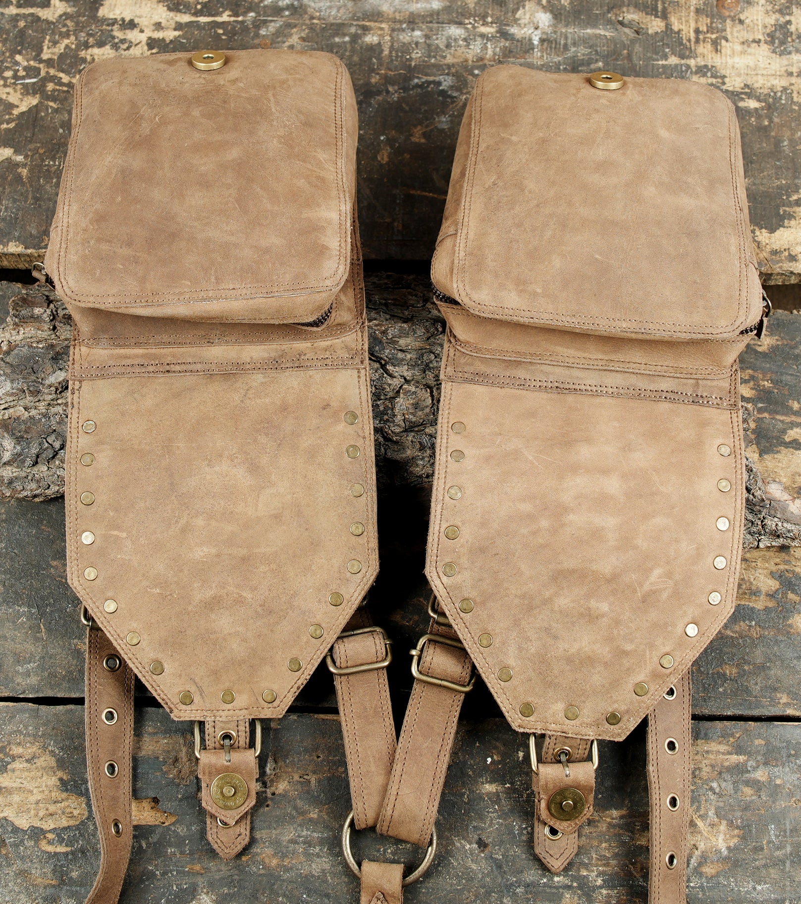 Gothic style leather holster with hand tooled detailing