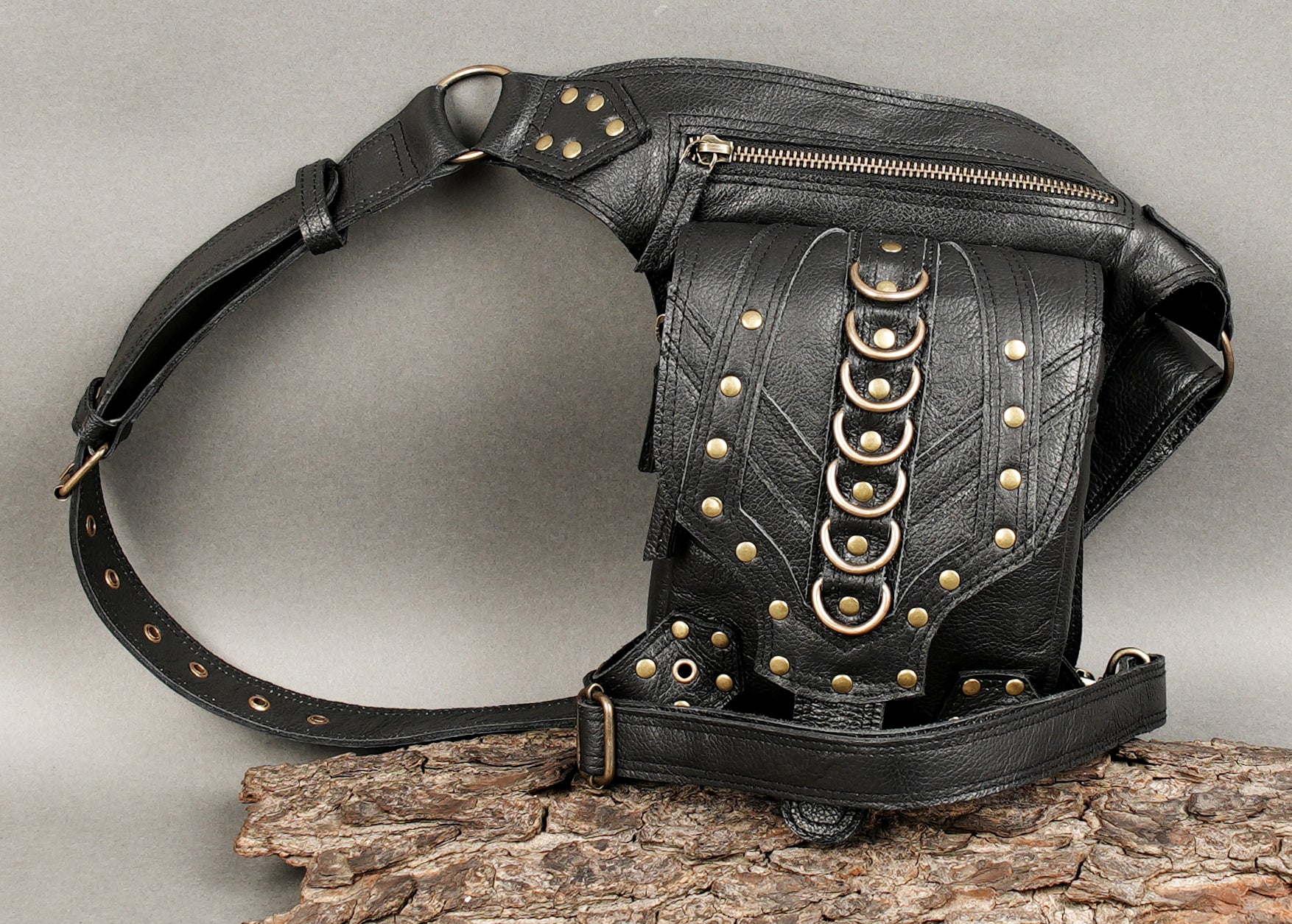 Handmade Leather Waist Thigh Belt with Stud and Ring Details || Unisex Leather Waist Thigh Belt for Festival and Travel (LT/AB/WBTS/6019)