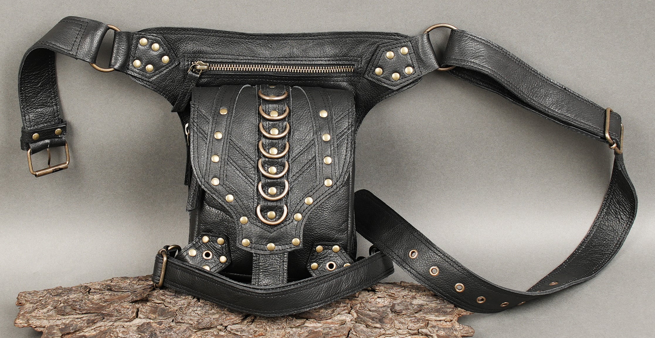 Handmade Leather Waist Thigh Belt with Stud and Ring Details || Unisex Leather Waist Thigh Belt for Festival and Travel (LT/AB/WBTS/6019)