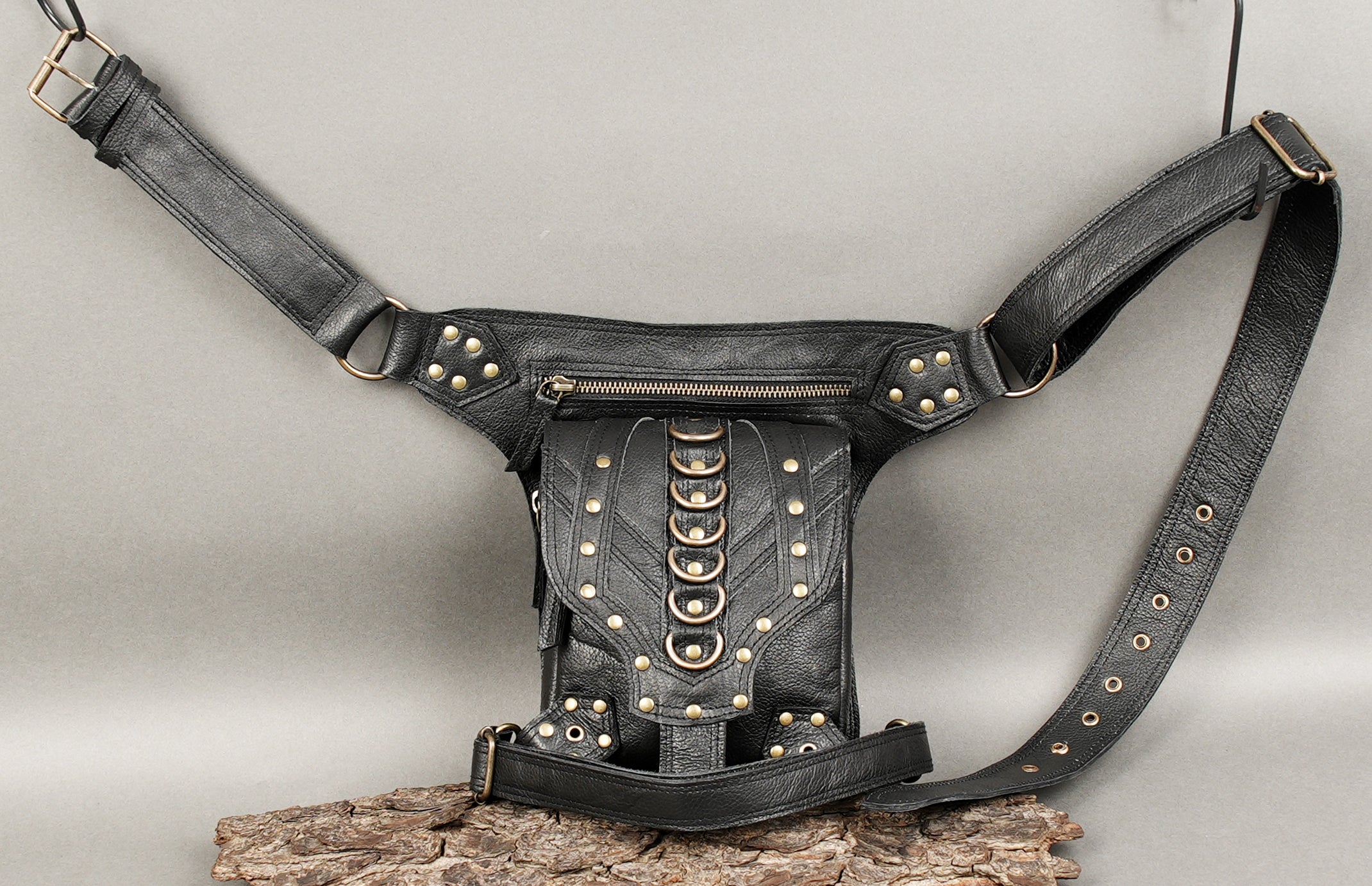 Handmade Leather Waist Thigh Belt with Stud and Ring Details || Unisex Leather Waist Thigh Belt for Festival and Travel (LT/AB/WBTS/6019)