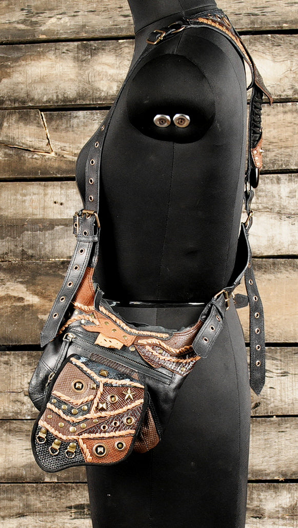  Leather Holster Bag Brown Leather Shoulder Bag Leather Festival Bag Burning man Leather Double Holster Harness Bag 