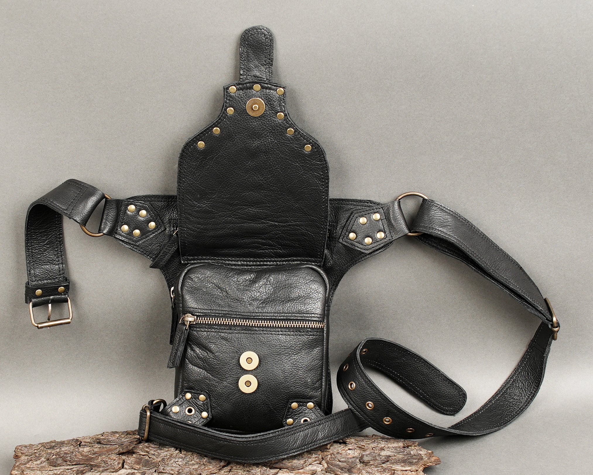 Handmade Leather Waist Thigh Belt with Stud and Ring Details || Unisex Leather Waist Thigh Belt for Festival and Travel (LT/AB/WBTS/6019)