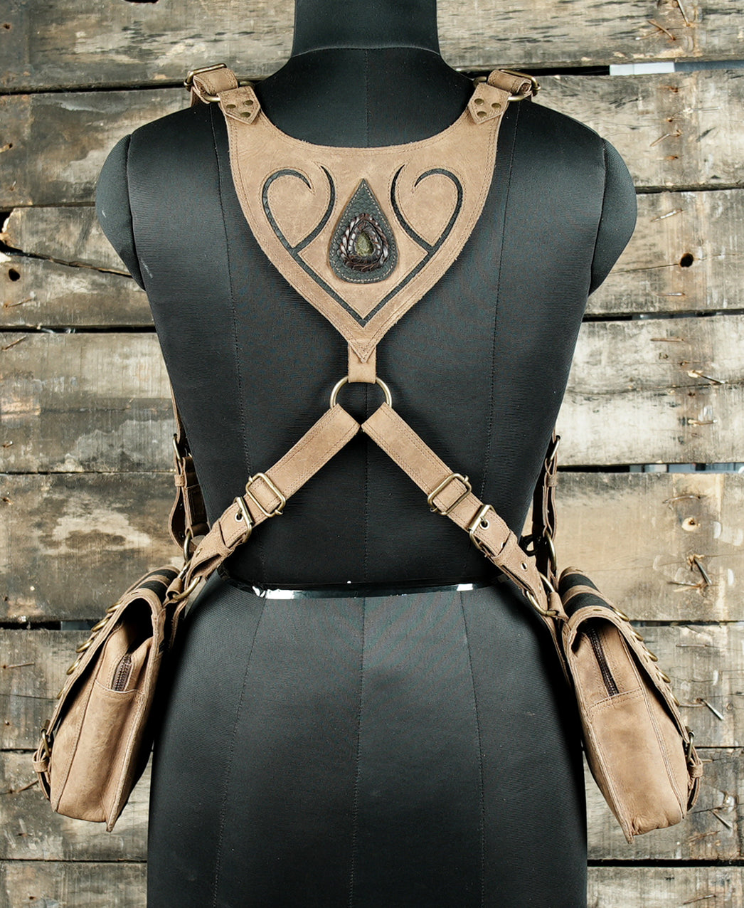 Artisan leather utility rig with antique brass rings