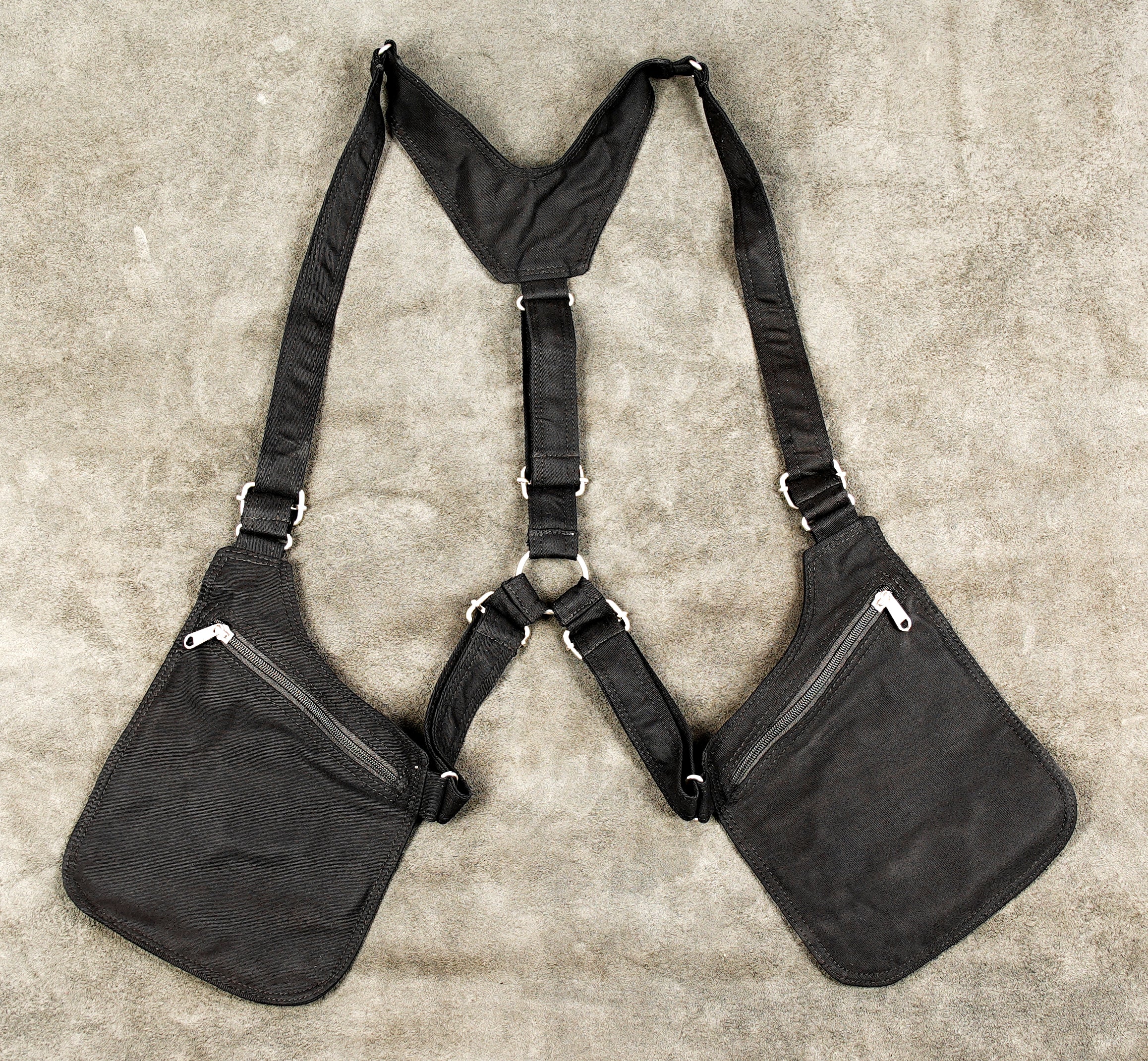 Gothic alternative fashion chest harness and multi-pocket utility bag