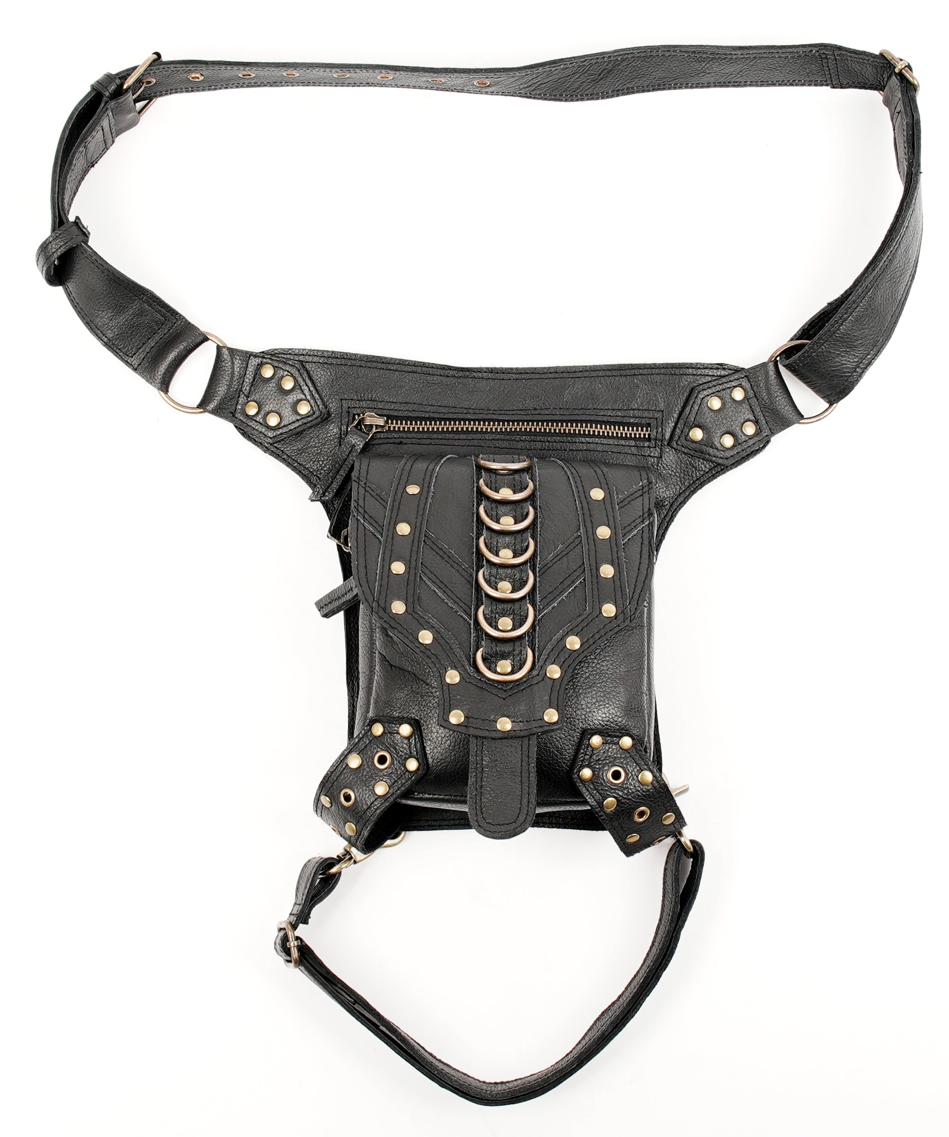 Handmade Leather Waist Thigh Belt with Stud and Ring Details || Unisex Leather Waist Thigh Belt for Festival and Travel (LT/AB/WBTS/6019)