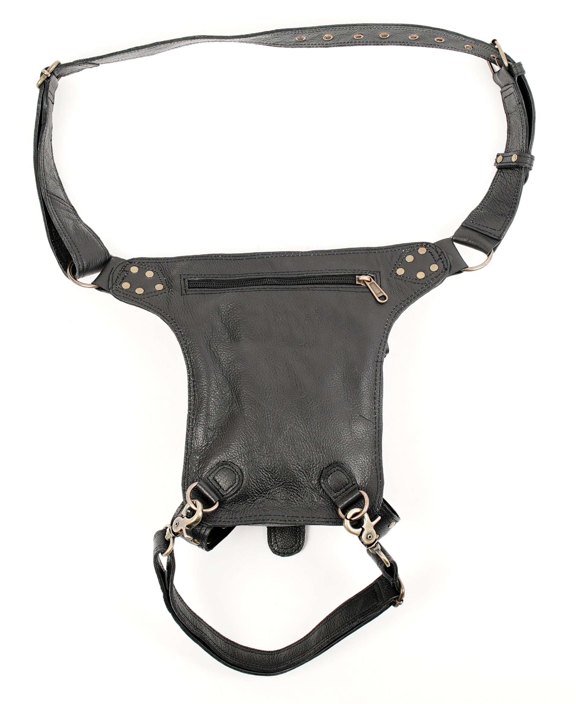 Handmade Leather Waist Thigh Belt with Stud and Ring Details || Unisex Leather Waist Thigh Belt for Festival and Travel (LT/AB/WBTS/6019)