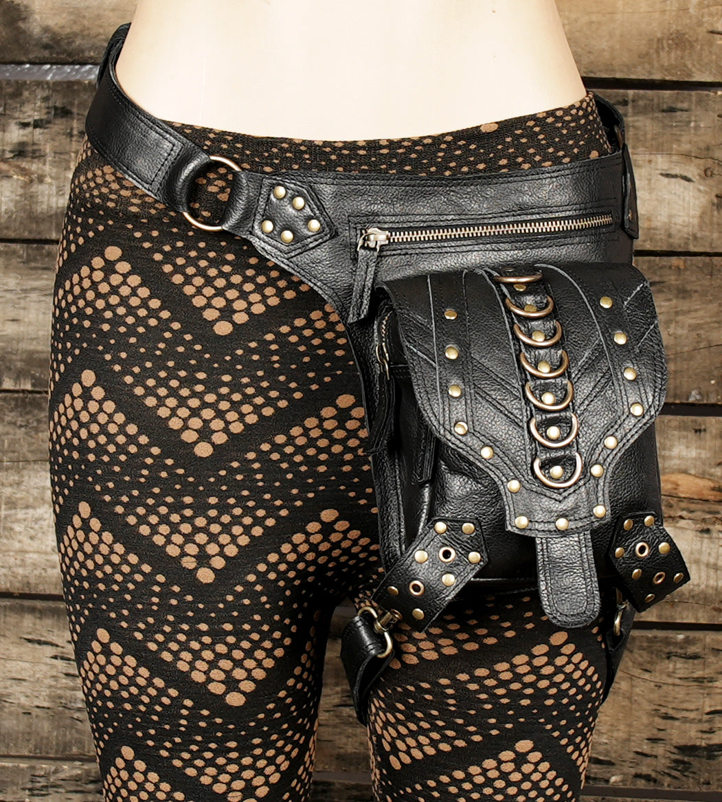 Handmade Leather Waist Thigh Belt with Stud and Ring Details || Unisex Leather Waist Thigh Belt for Festival and Travel (LT/AB/WBTS/6019)