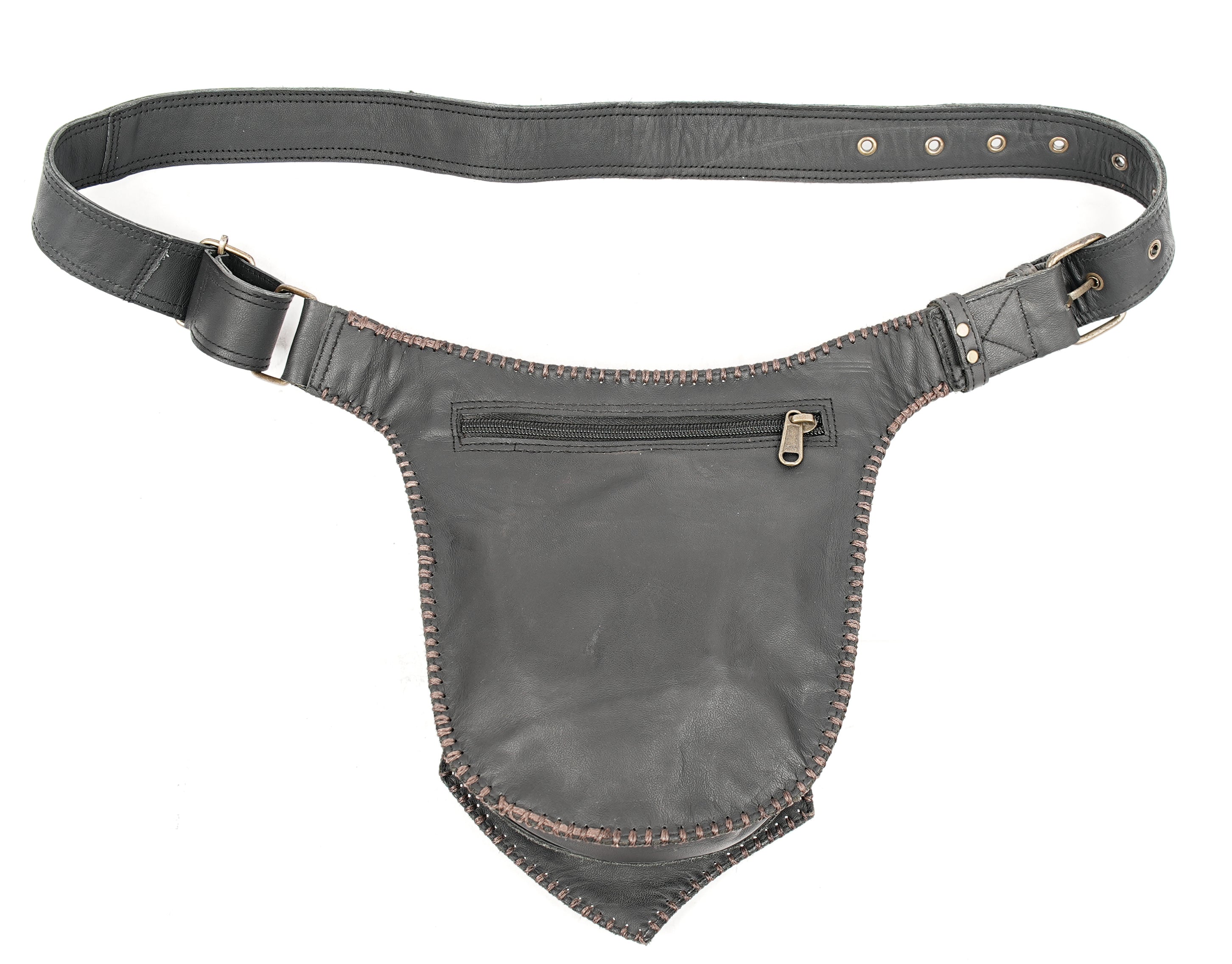 Handmade leather festival belt bag with labradorite gemstone centerpiece