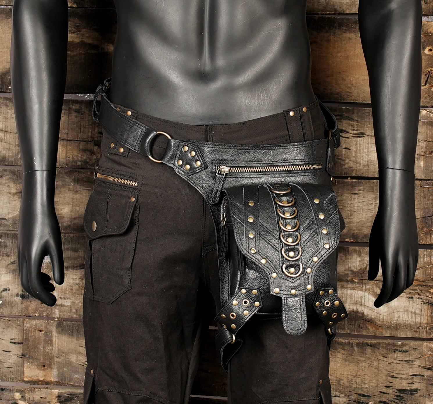 Handmade Leather Waist Thigh Belt with Stud and Ring Details || Unisex Leather Waist Thigh Belt for Festival and Travel (LT/AB/WBTS/6019)