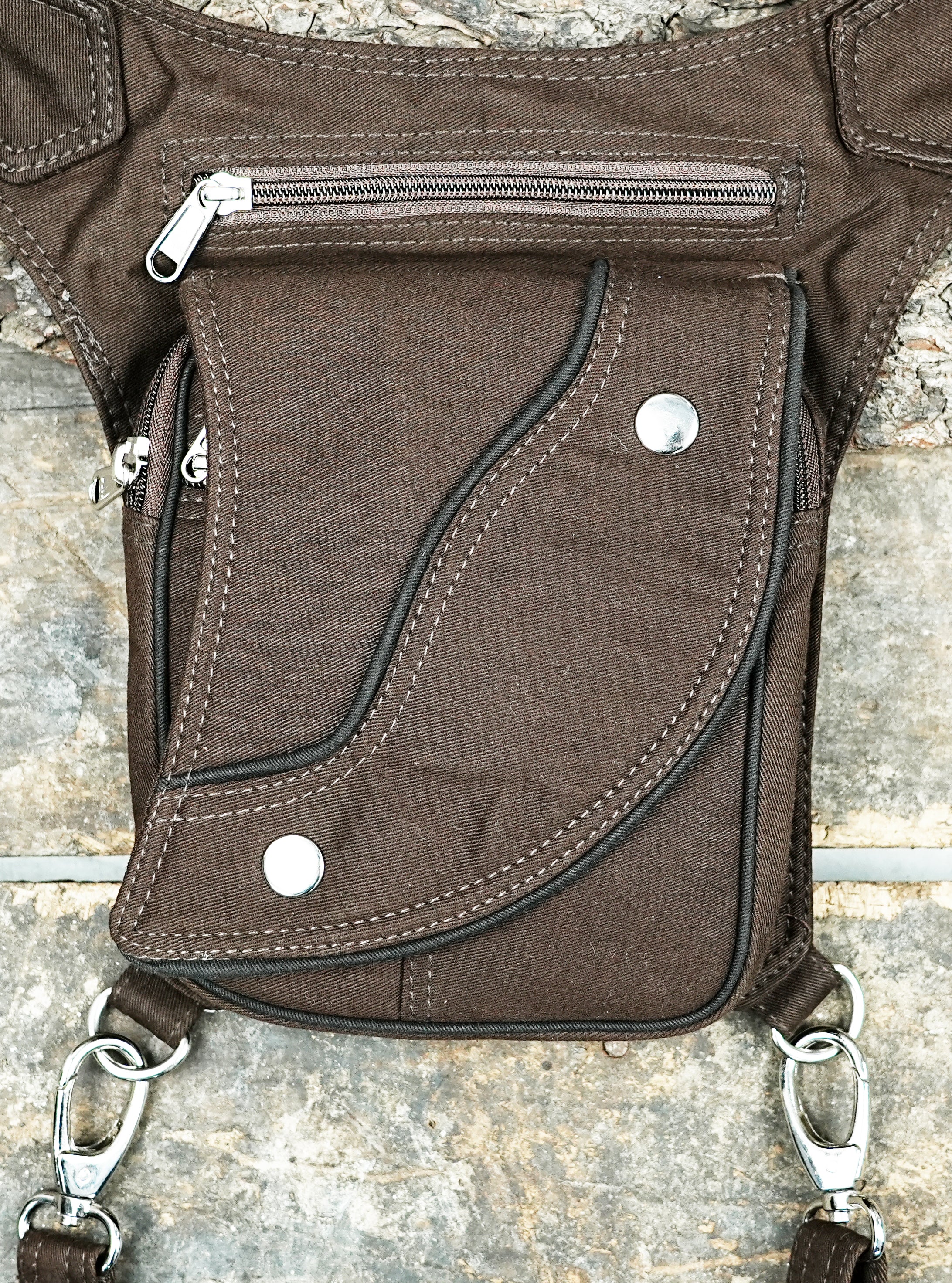 Vintage style brown utility waist and thigh strap pouch