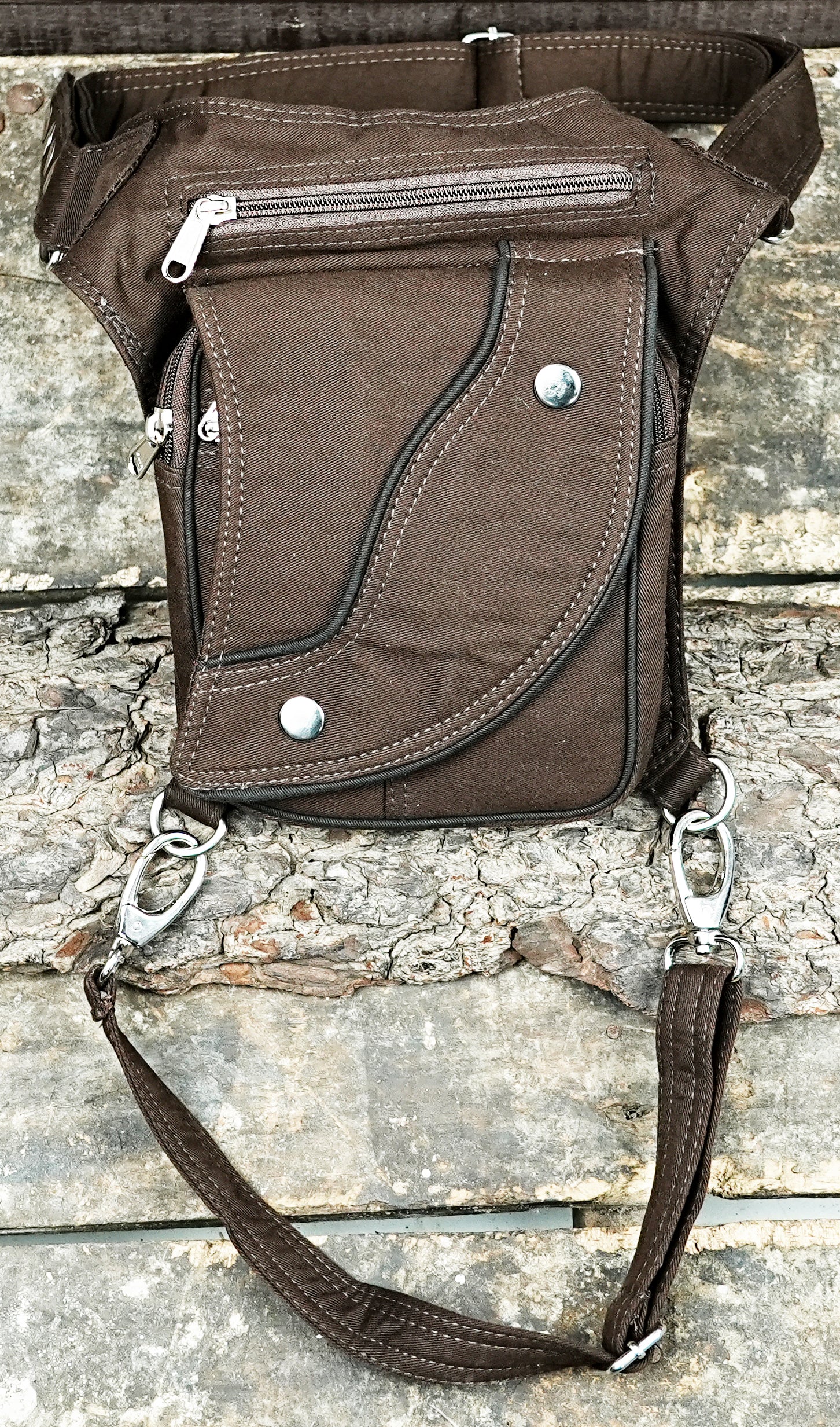 Dark wear aesthetic drop leg utility pouch in brown