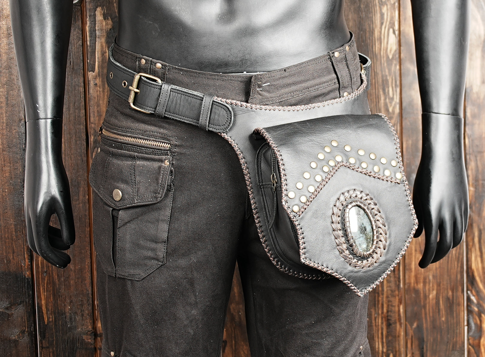 Western-inspired leather belt bag for outdoor or festival wear