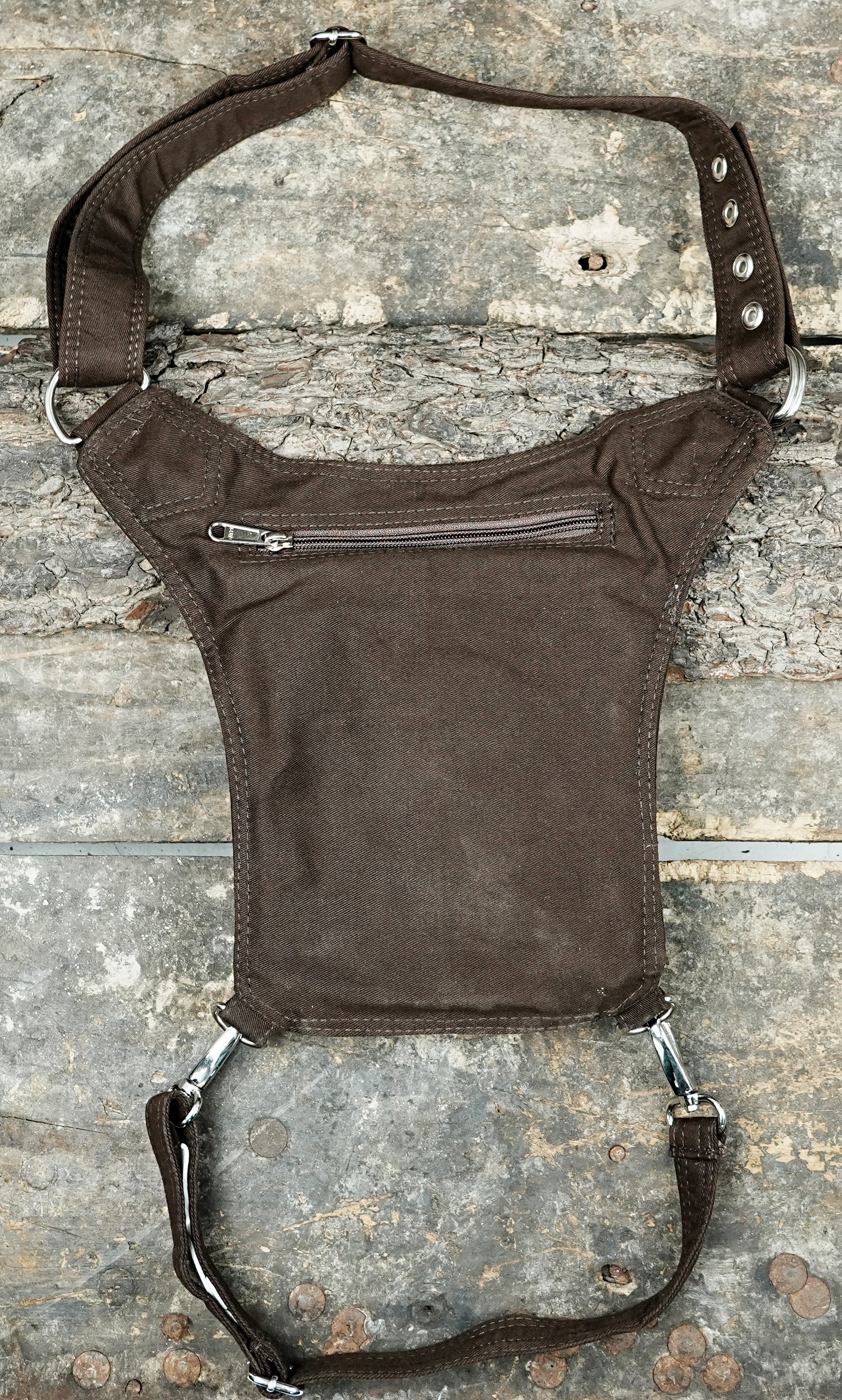 Heavy-duty brown cotton canvas drop leg accessory pouch