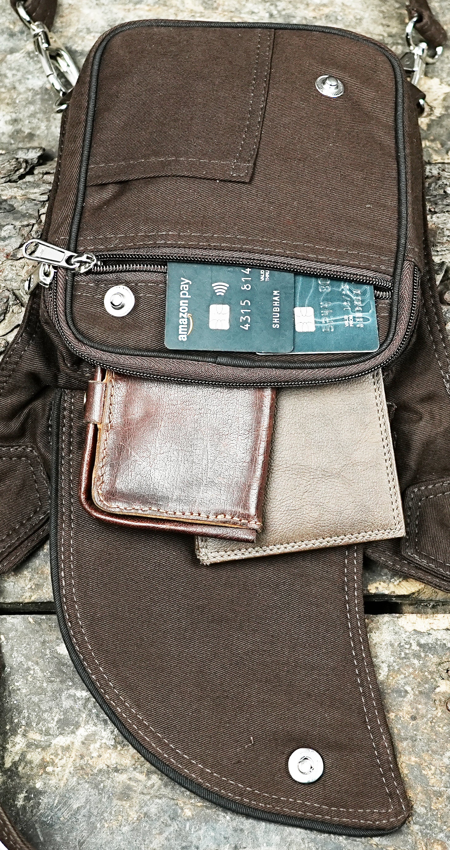 Gothic alternative fashion waist and thigh utility bag in brown