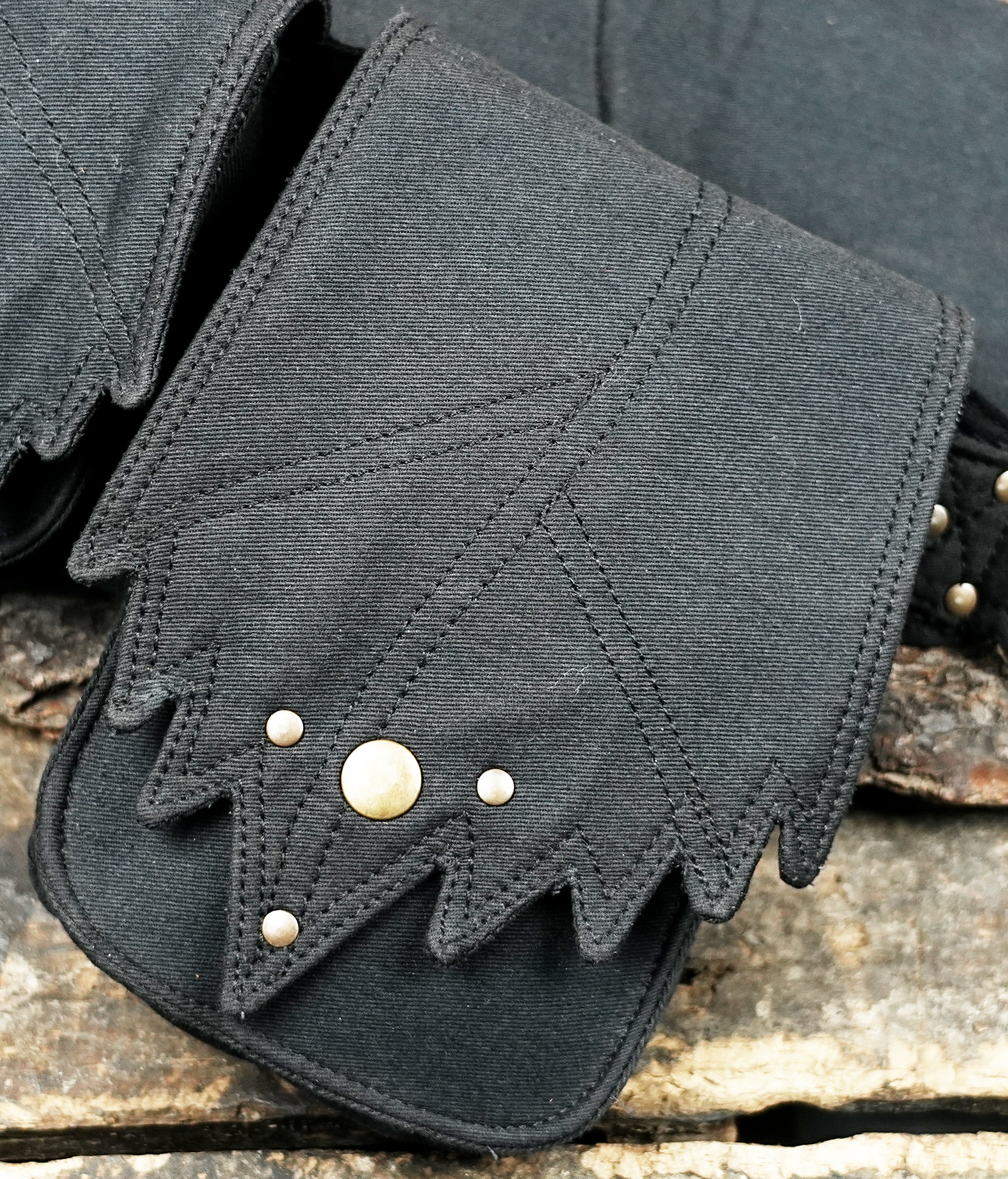 Unisex black cotton hip bag with gemstone and stud detailing