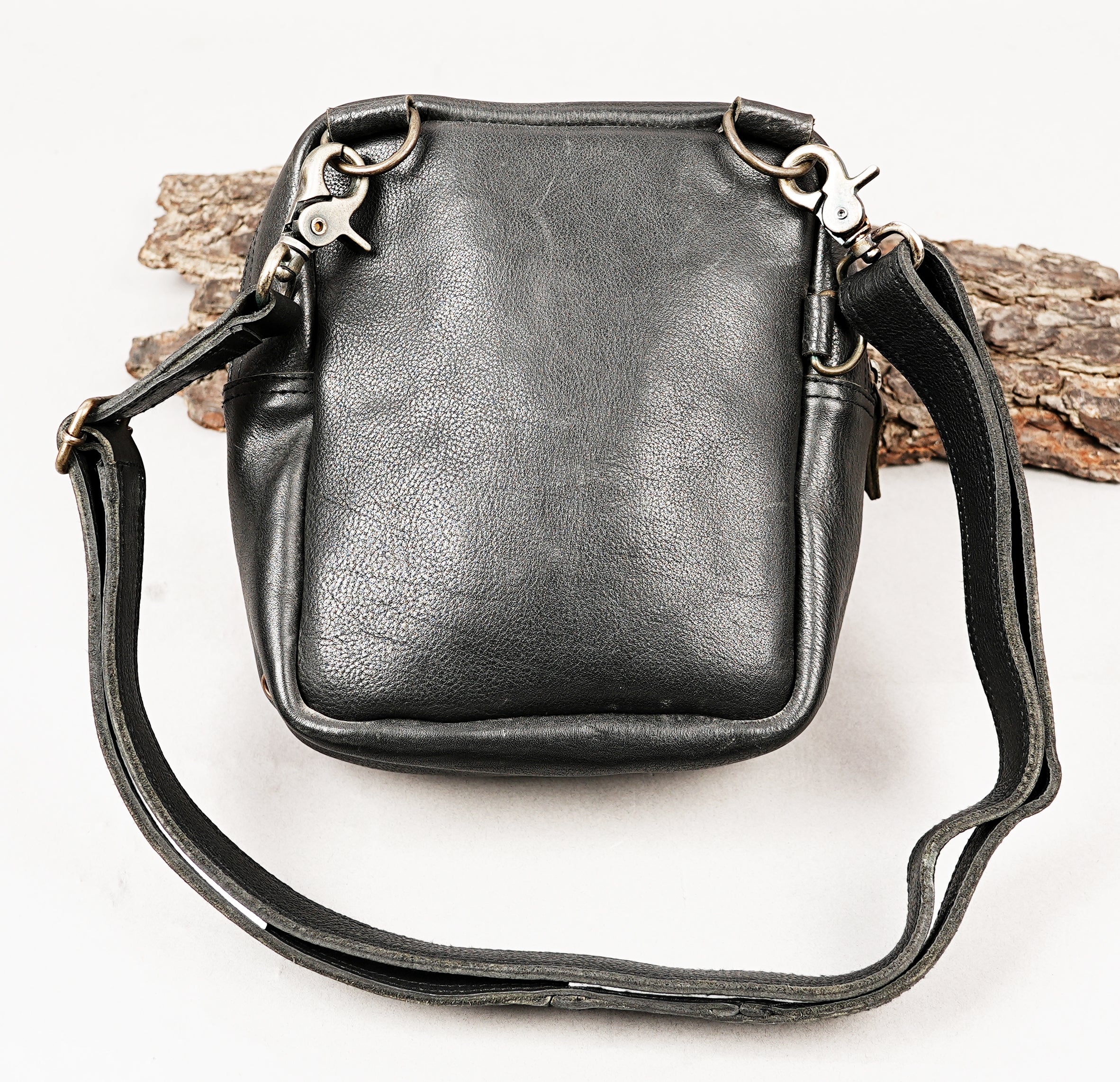 Minimalist leather waist bag with contrast leather panel