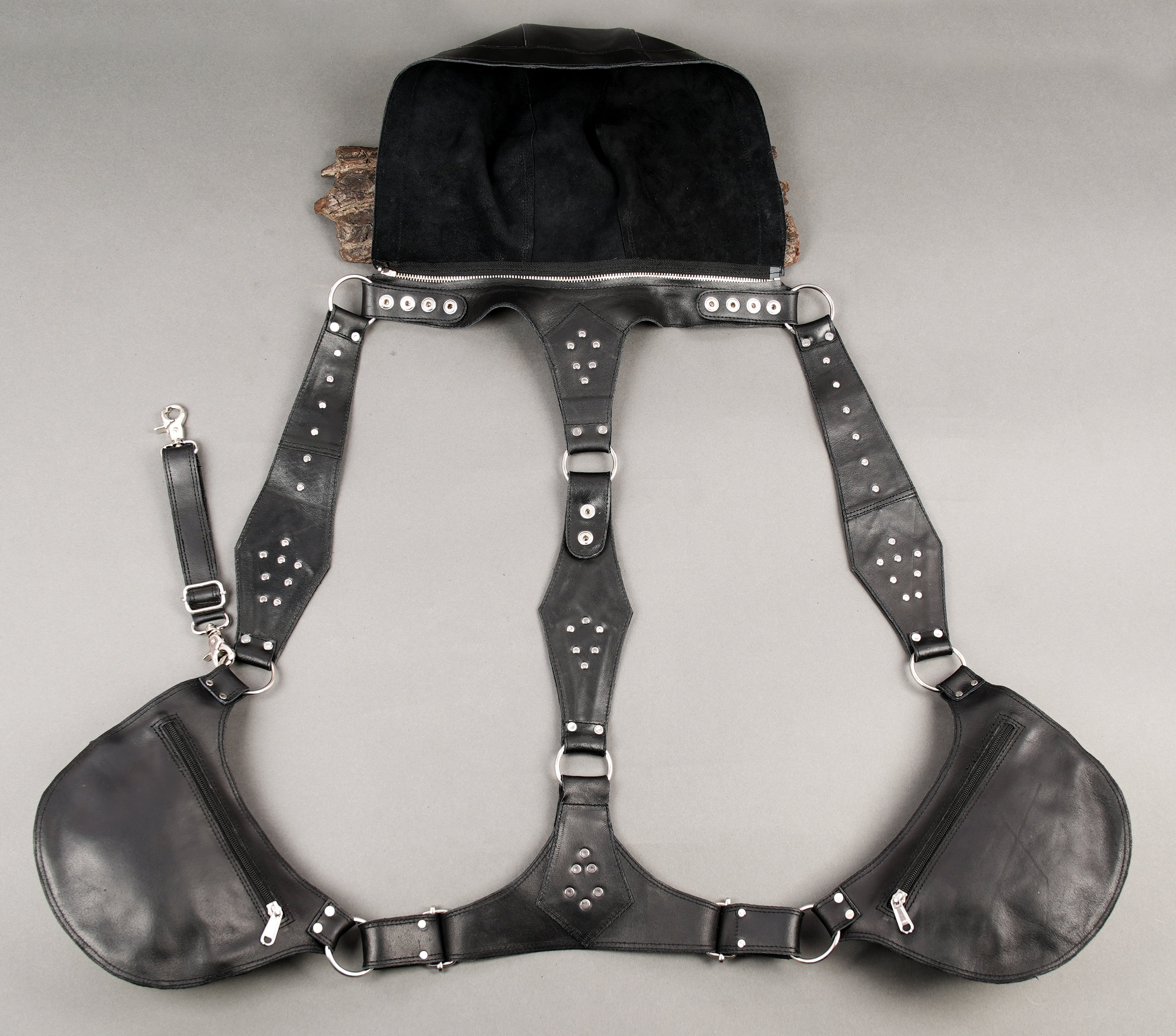 Black tactical style leather holster with decorative studs