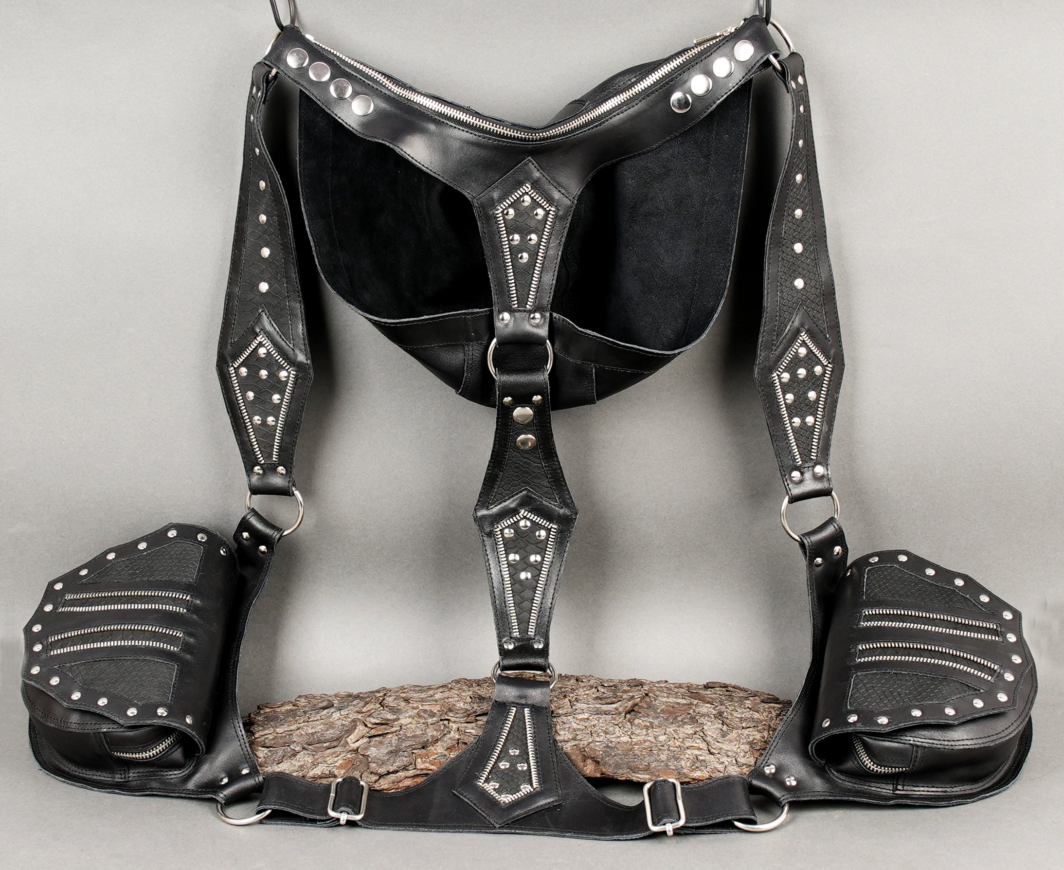 Handcrafted leather holster with dual zippered pockets