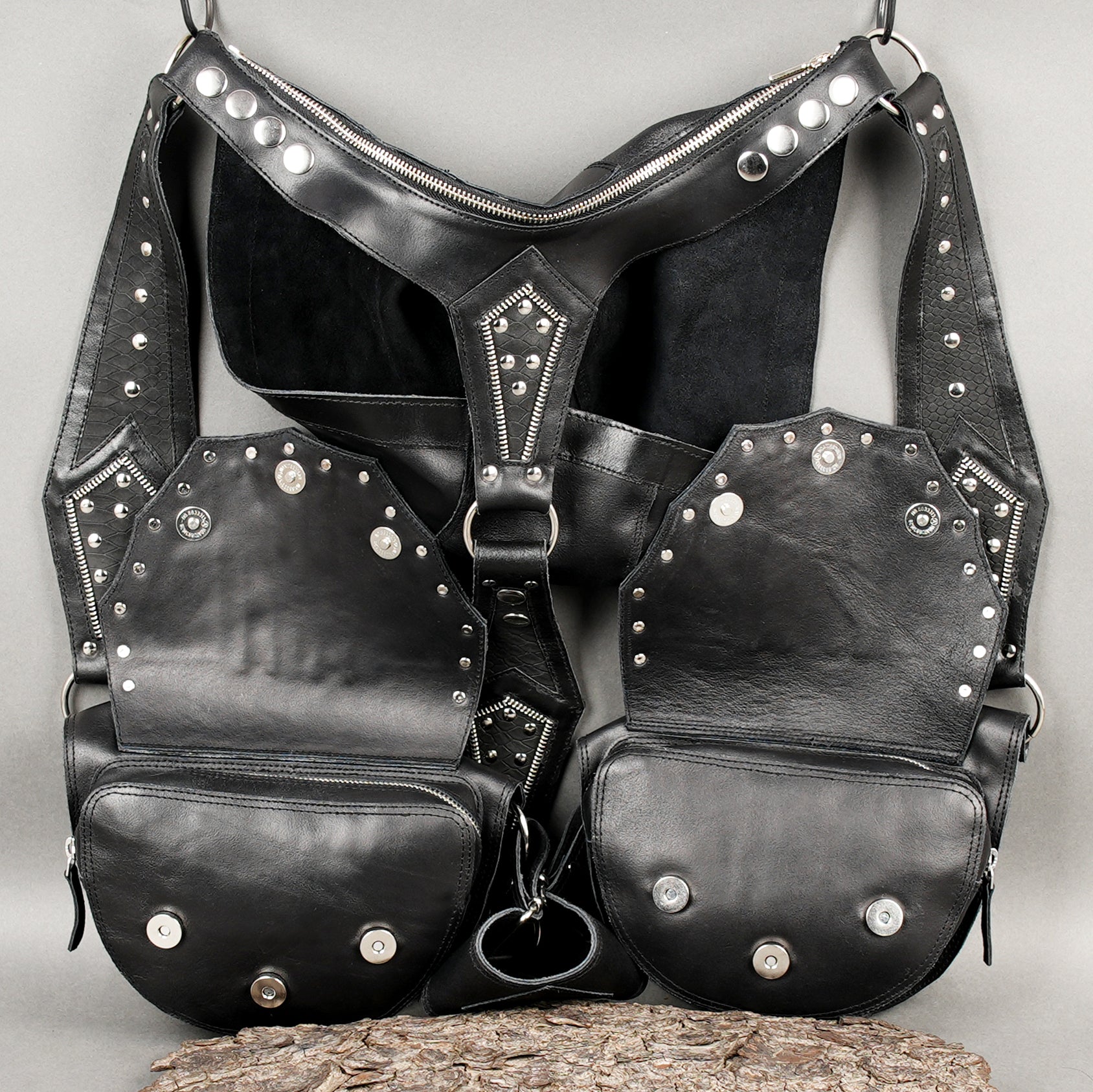 Handmade Black Leather Utility Holster Bag || Genuine Leather Harness Bag with Twin Utility Pouches (LT/NS/HLS/6022)