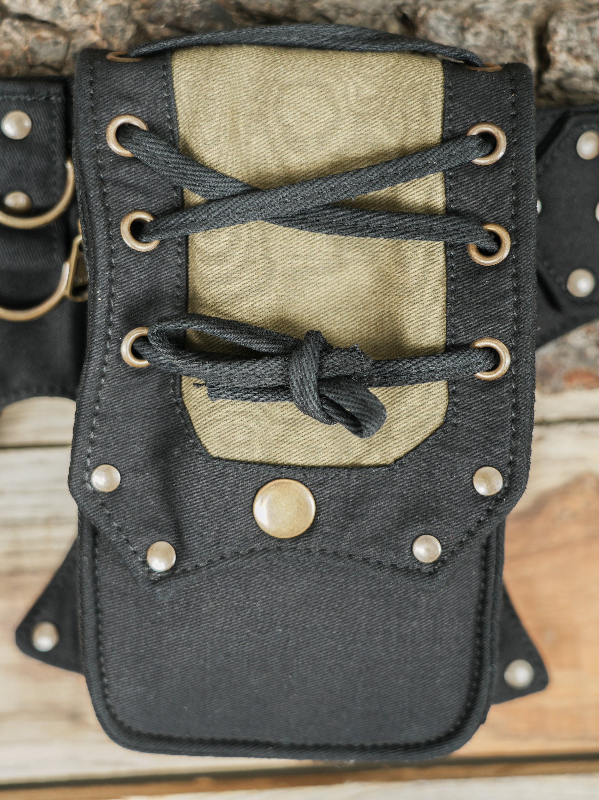 Steampunk festival hip bag in heavy cotton canvas with metal rivets and key hook
