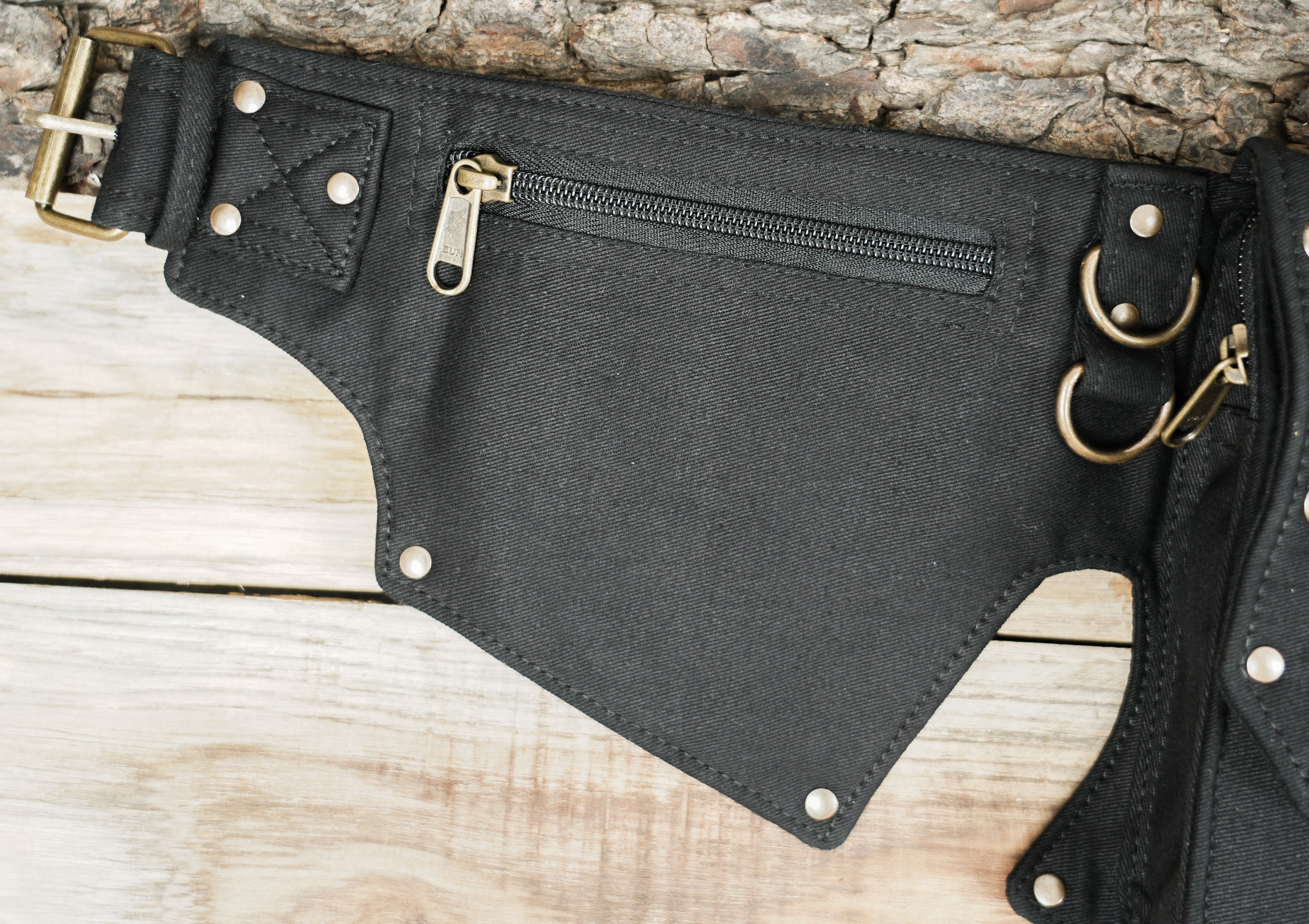 Heavy duty canvas hip pouch with adjustable eyelet belt and brass roller buckle