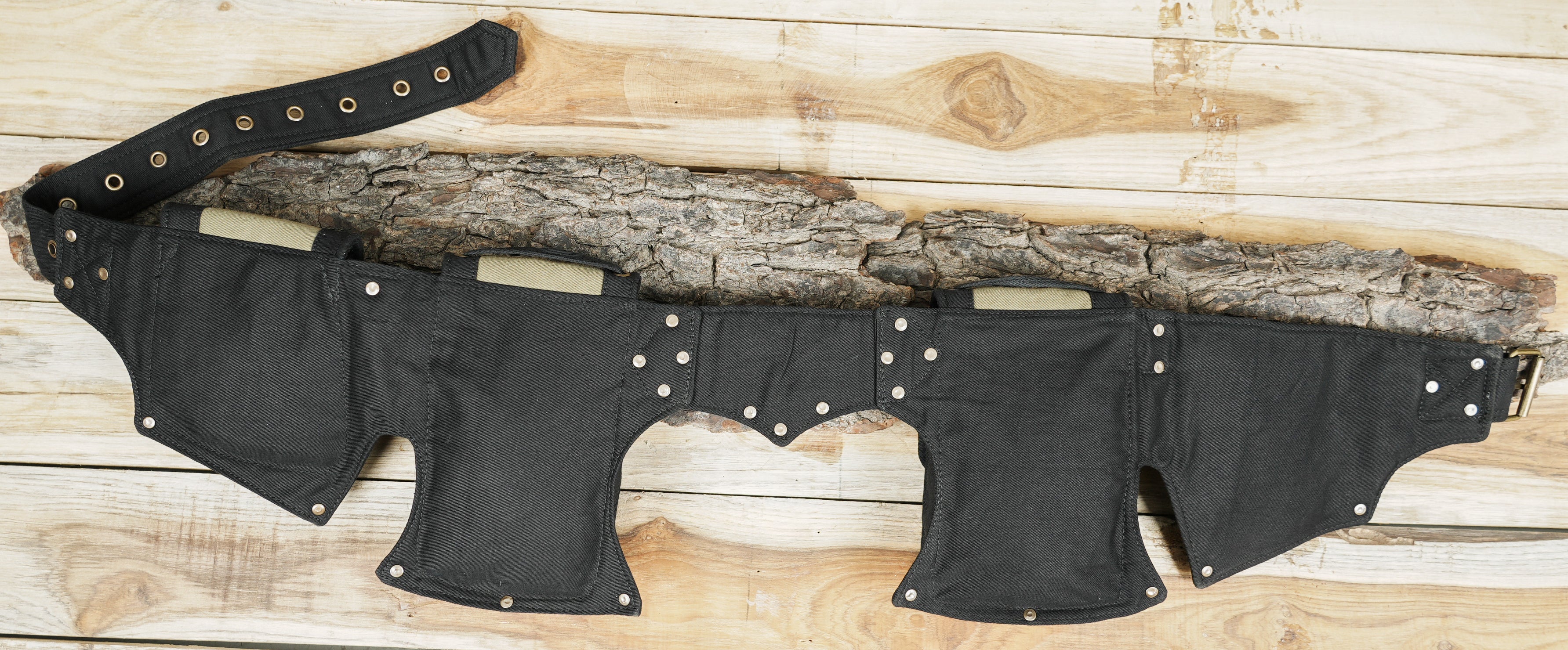 Wide eyelet strap festival waist bag with four individual storage pouches