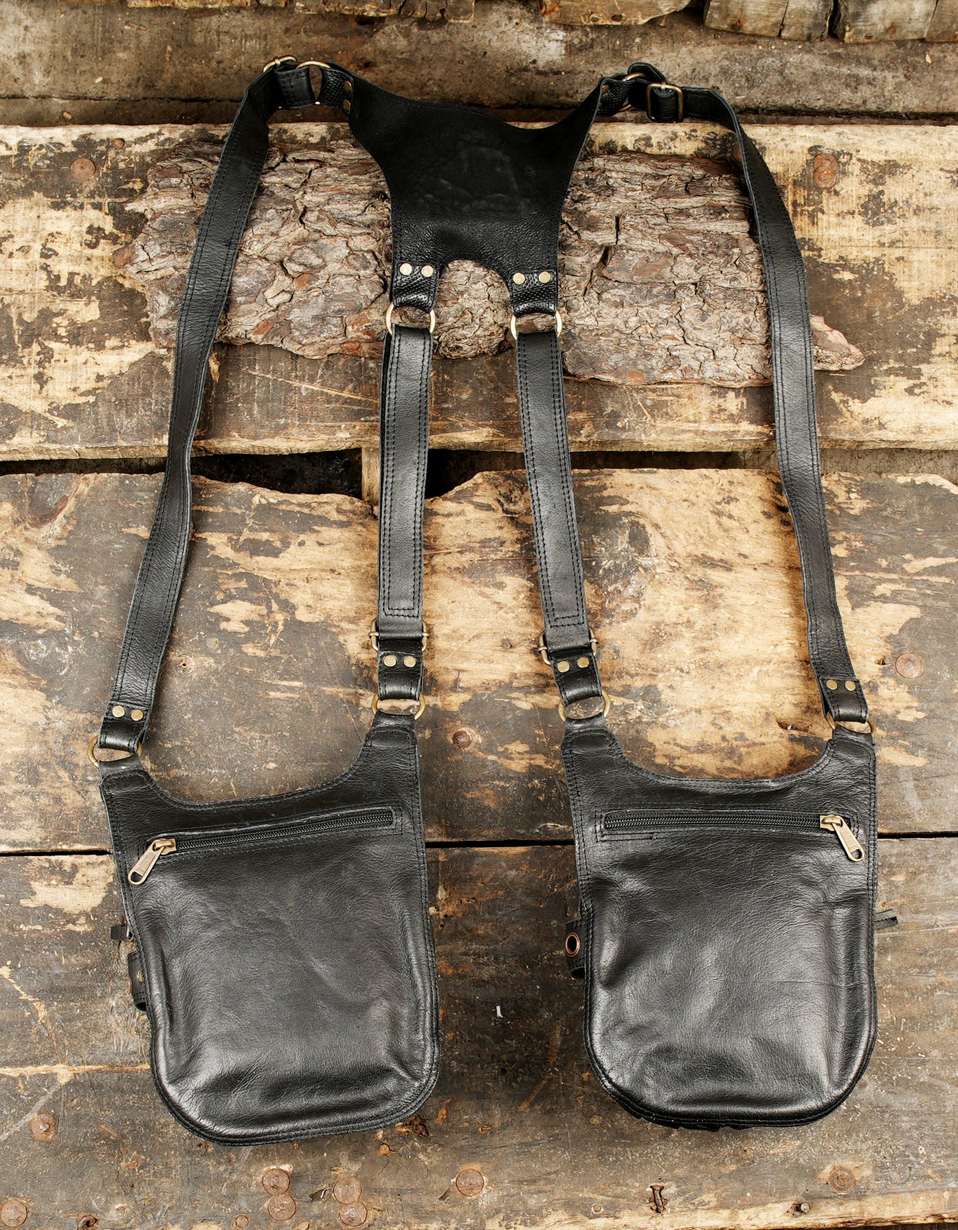 Handcrafted leather belt holster with dual storage