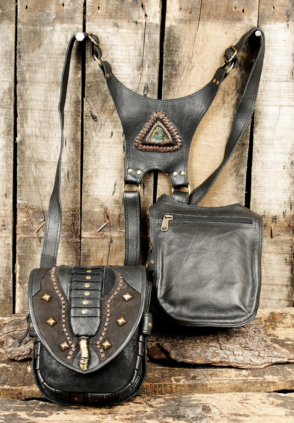 Decorative leather holster with antique hardware