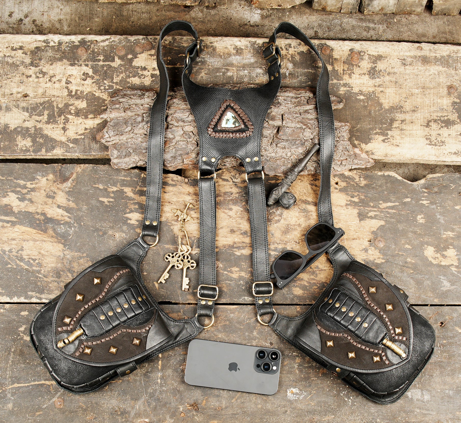 Bohemian style leather festival holster bag