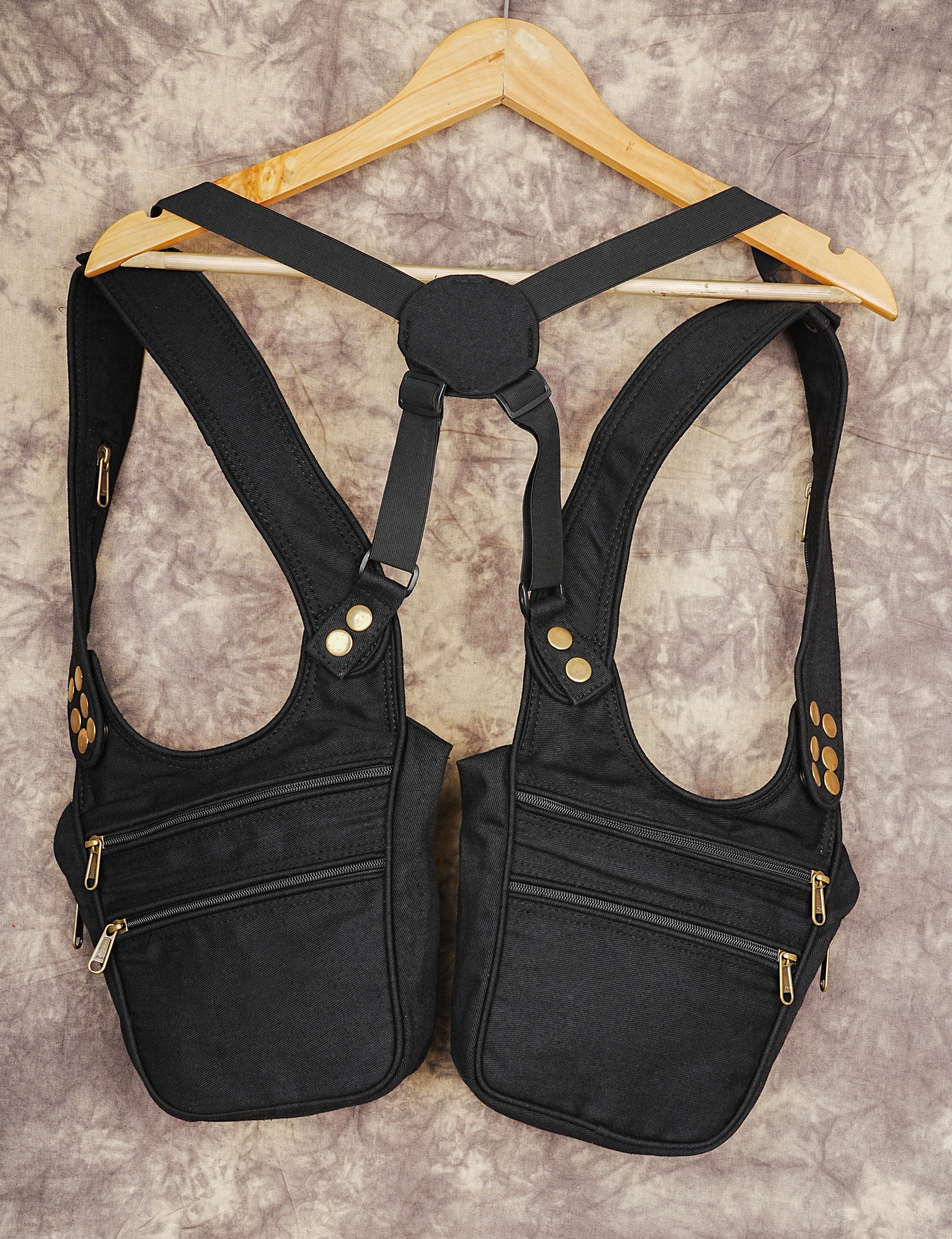 Gothic alternative fashion chest harness and dual pocket utility bag