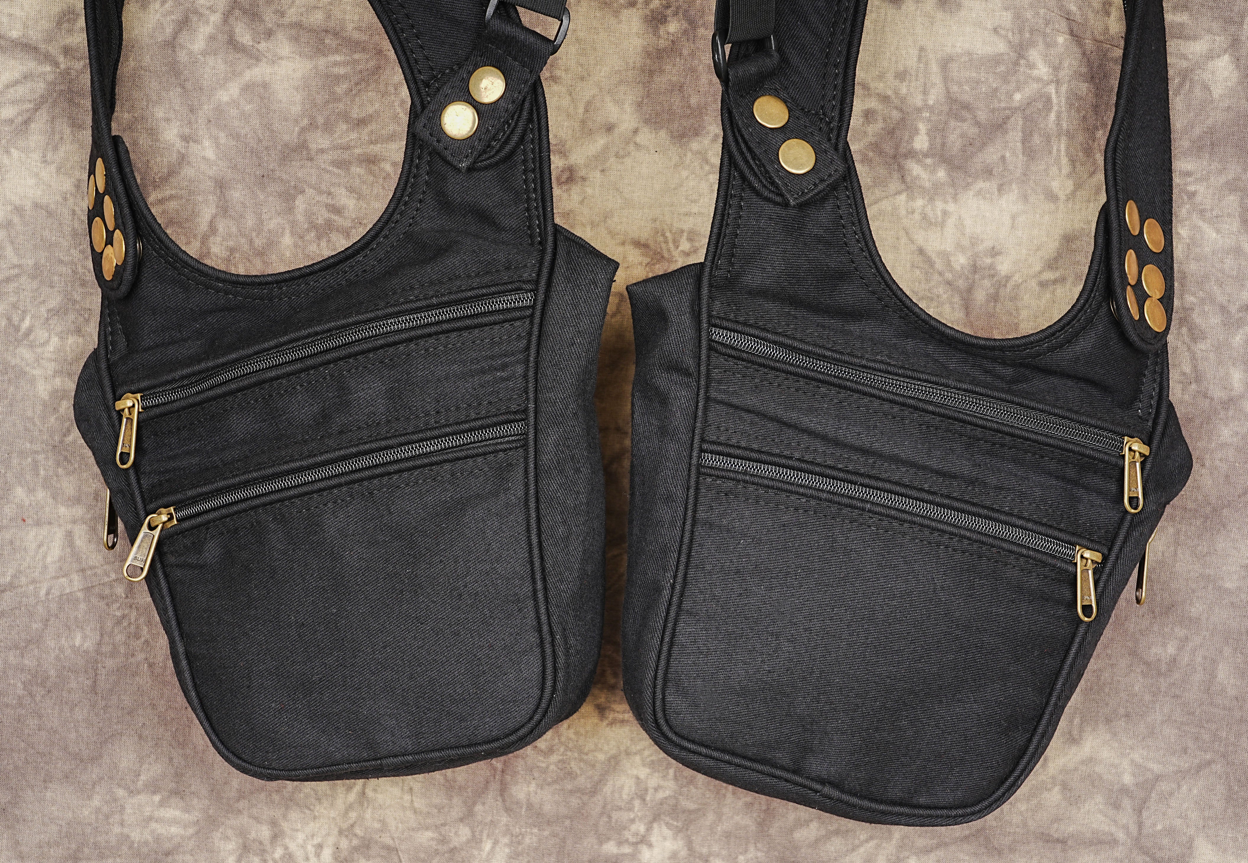 Adjustable cotton double shoulder bag with secure zippered pockets