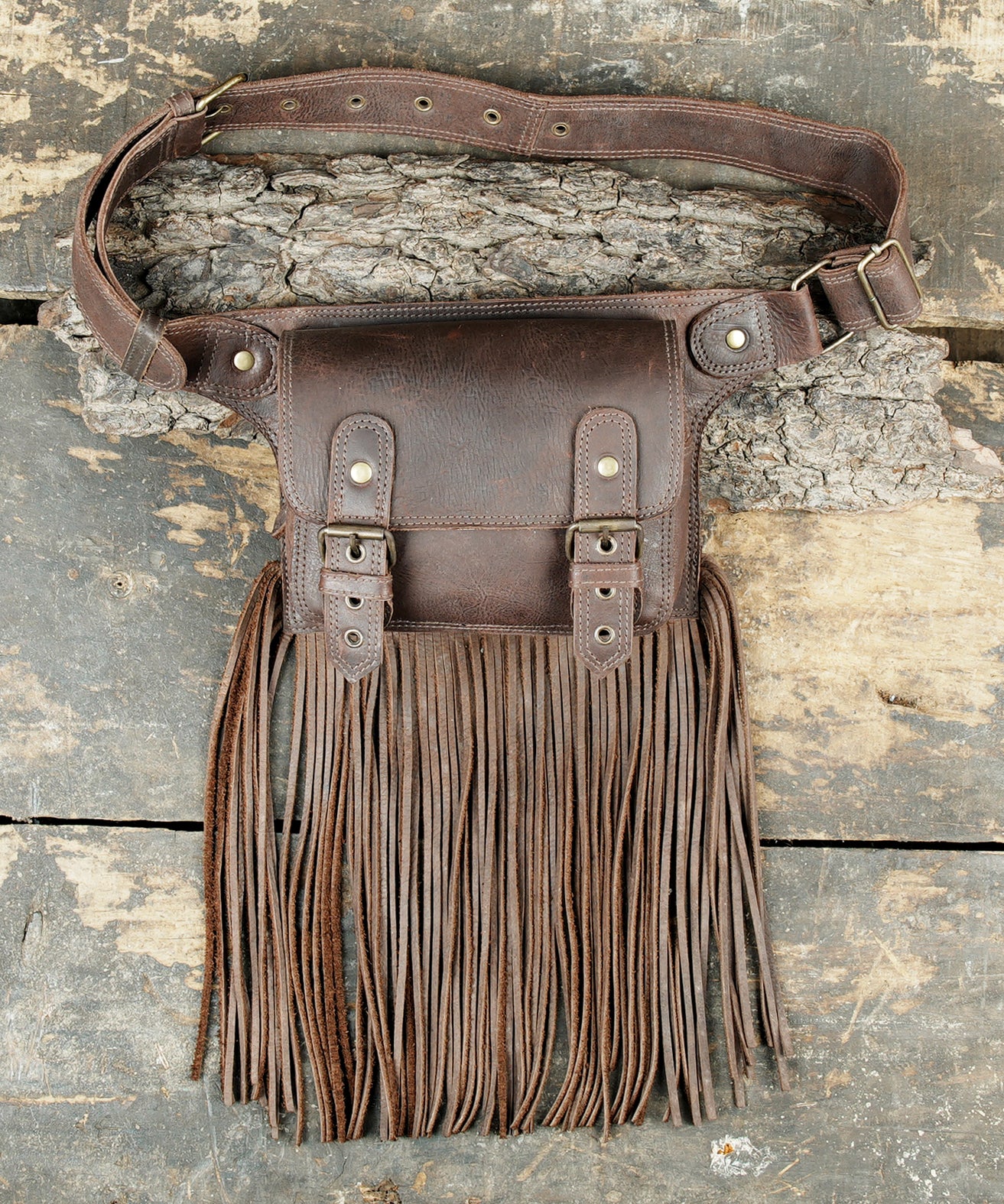 Handmade Bohemian Fringe Waist Bag || Fringe Style Leather Hip Bag for Events and Travel || Western Brown Leather Fringe Hip Pouch (LT/AB/WB/6035)
